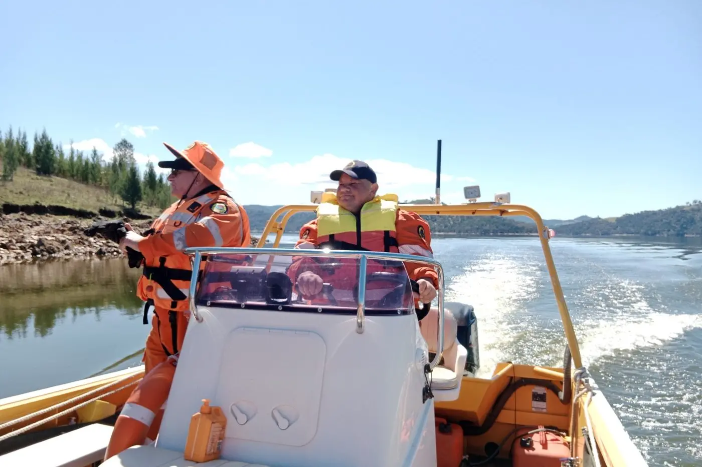 Forbes\\' Cliff Green and Greg Schaeffer on the water in the weekend\\'s training at Wyangala Dam. PHOTOS: NSW SES