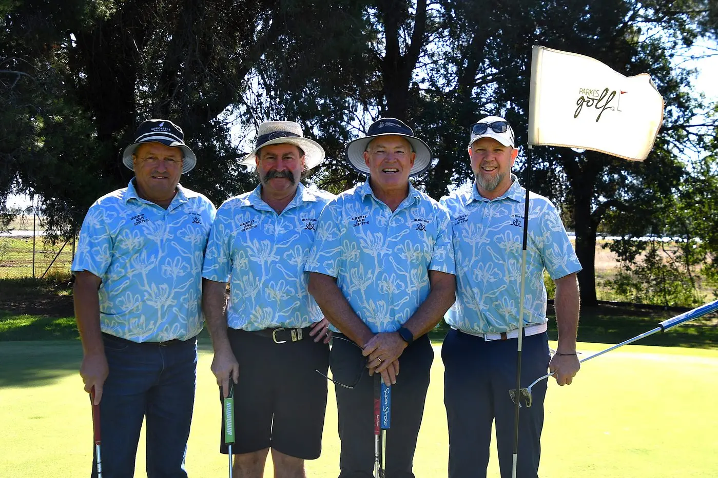 Grip It and Sip It Team - Brendan Simpson, Peter Magill, Dave Stevenson and Troy Thomson - dressed to the occasion for the Prostate Awareness 4 Person Ambrose. PHOTOS: Jenny Kingham