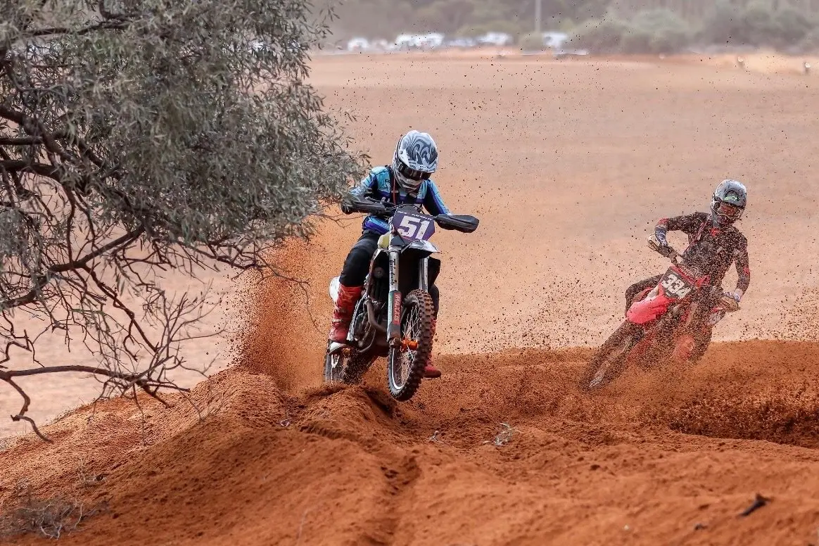 Jade Chellas won the ladies four lap class at the Hattah Desert Race, crossing the finish line 15 minutes ahead of second place. PHOTOS: Supplied