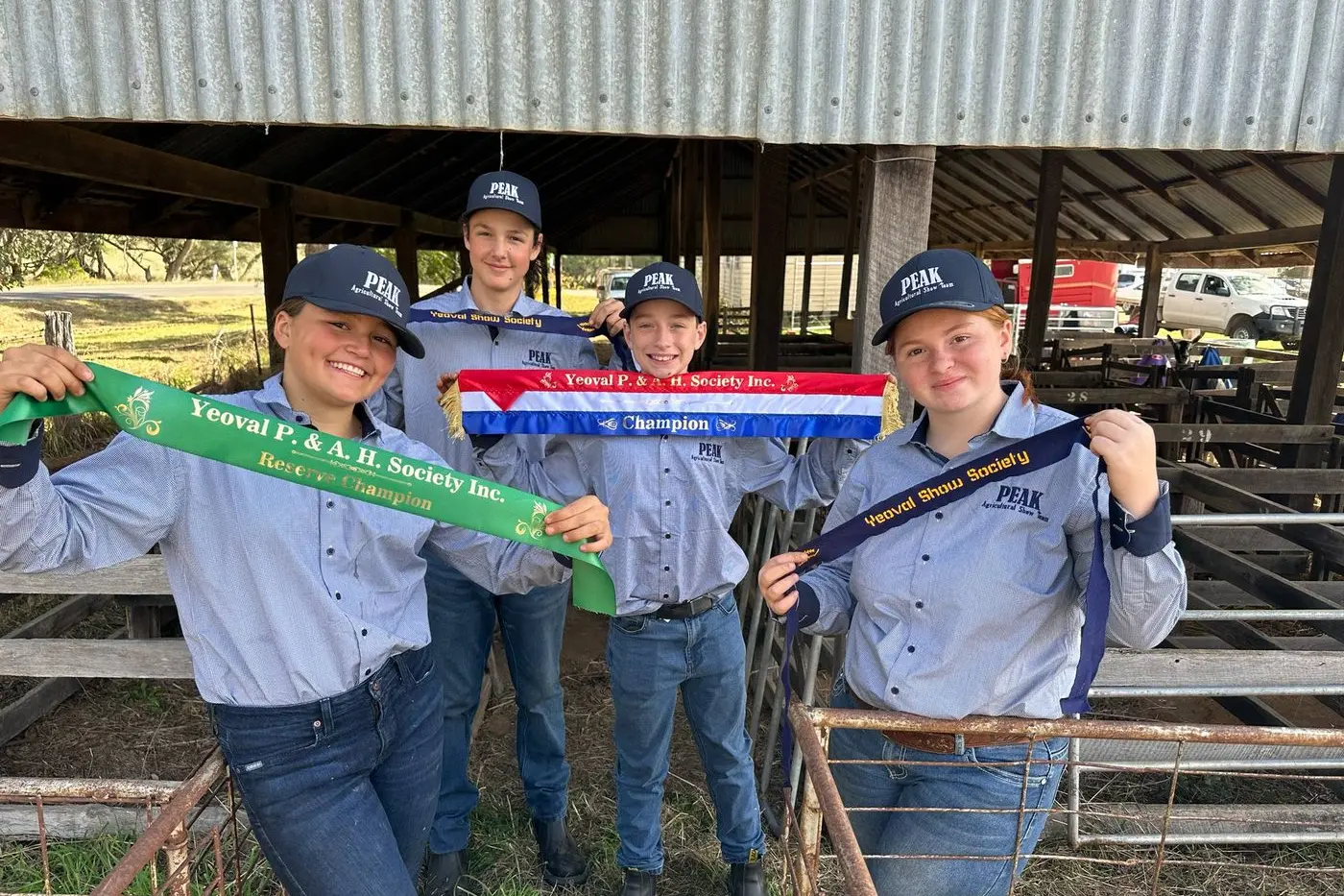 Baileigh, Sam, Liam and Eva with their many ribbons won at the Yeoval Show. PHOTOS: Supplied