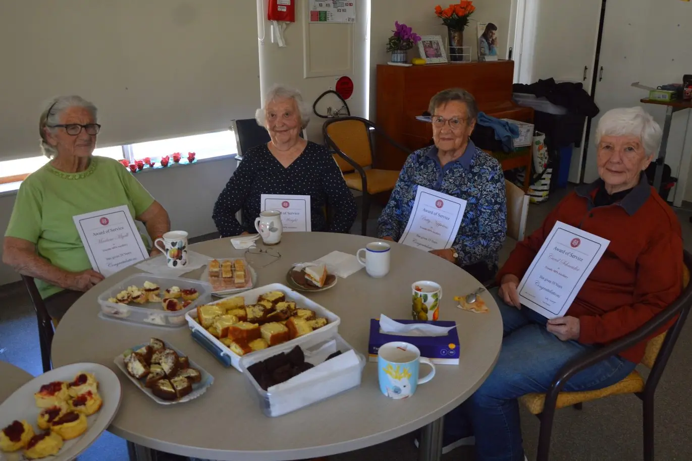 Marlene Mayall, Jan Wright, Betty Nipperess and Carol Schneider with their service certificates. Between the four ladies they have given 60 years to the Trundle Hospital Auxiliary. PHOTOS: Madeline Blackstock