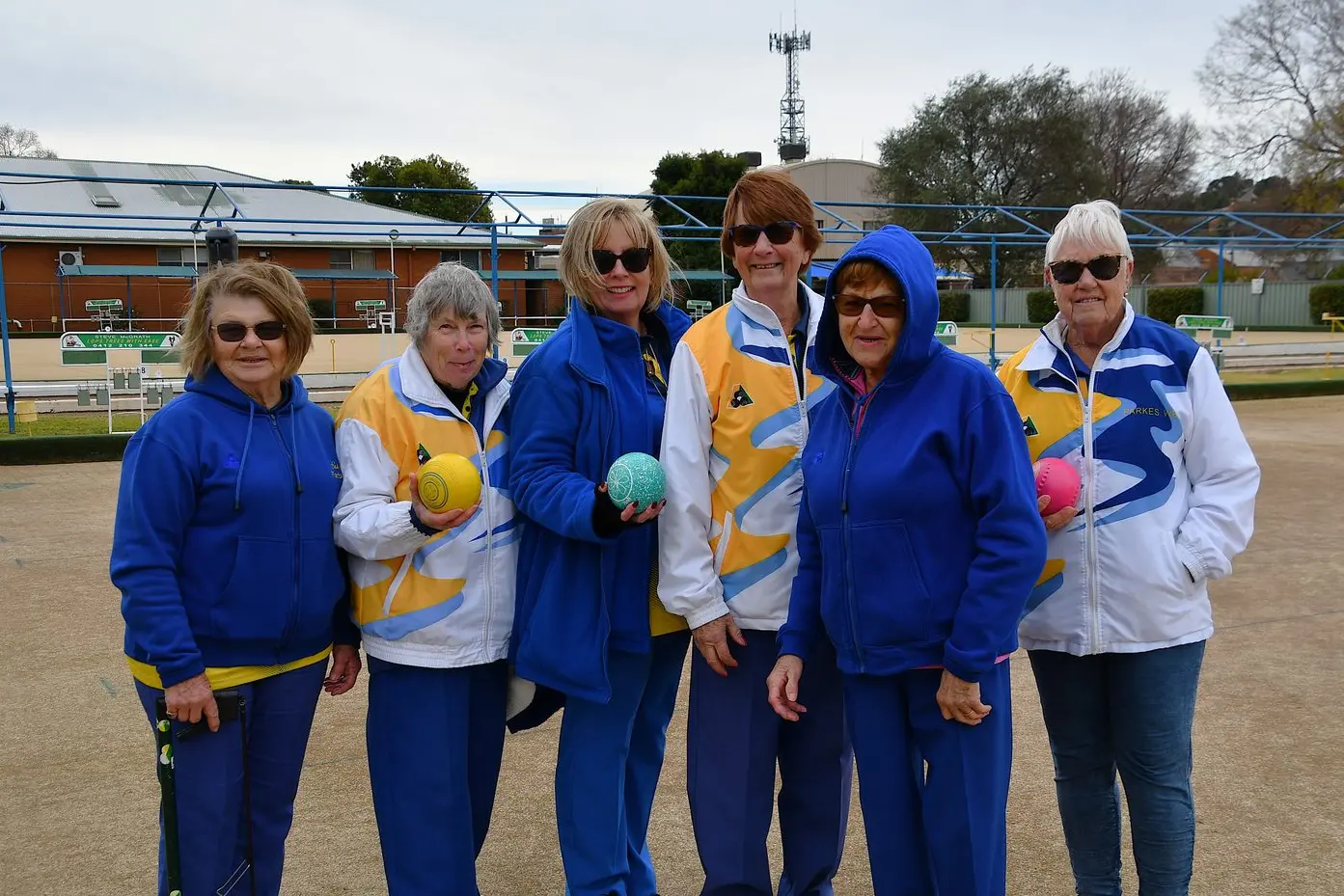 Some days have been a lot chillier than others - Sue White, Lynn Ryan, Janice MacMahon, Lorraine Baker, Irene Trueber and Marja Iffland have braved some cool conditions this winter to play bowls. PHOTO: Jenny Kingham