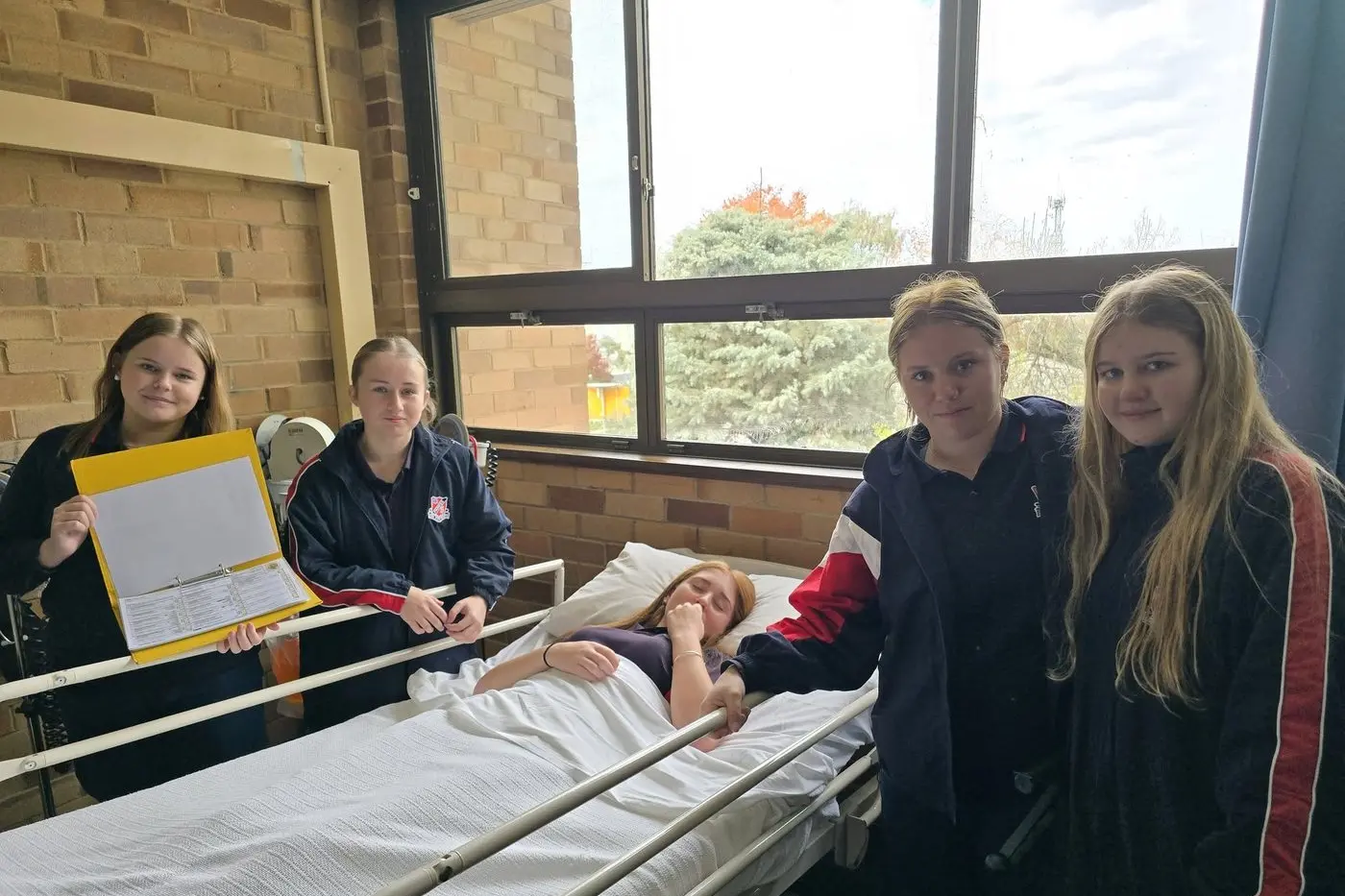 Health and nursing - attending to their patient Haylee Lewis (in bed) were Leela Bradley, Zahra Ellis, Millie Bayliss-Cox and Taylor O\\'Malley.
