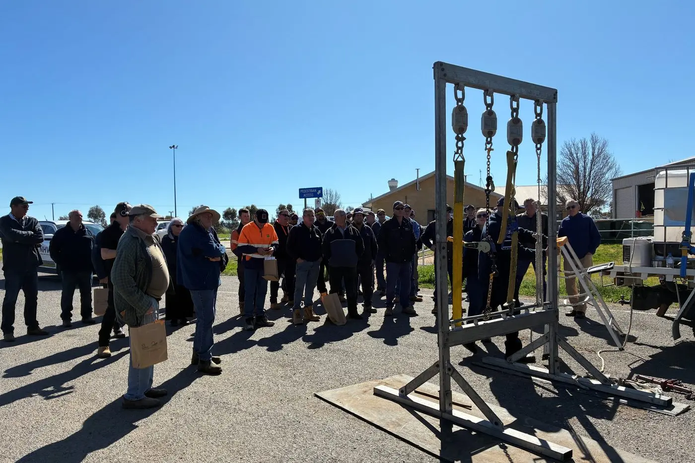 A load restraint demonstration that allowed attendees to try different forms of load restraints with attached weight scales to calculate the amount of force respective forms of restraint were able to bear.