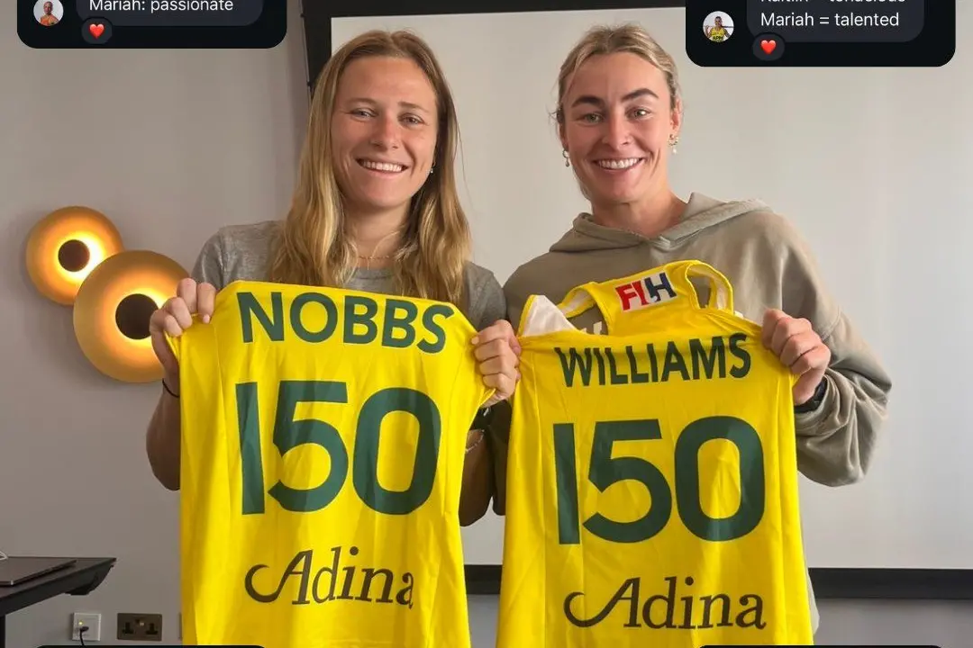 Hockeyroos co-captain Kaitlin Nobbs and Mariah Williams from Parkes both celebrated 150 games against England on 17 June during their FIH Pro League campaign. PHOTOS: Hockeyroos