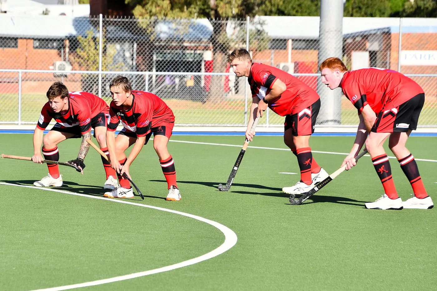 Declan Daley, Tom Rix, Jack Elliott and Sam Westcott on a short corner against Lithgow Workies Storm when they first versed them in the season. They will come up against the team again this Saturday in the semi final at Parkes. PHOTOS: Jenny Kingham