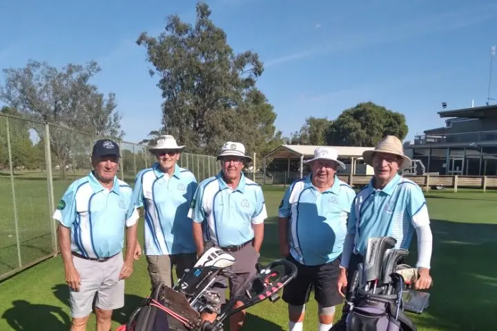 New t-shirts for vets golfers Barry Shine, Peter Schofield, Peter Barnes, Steve Edwards and Ken Sanderson.