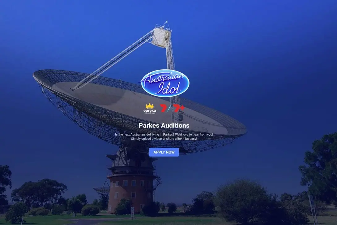 A screen-grab of the Australian Idol Parkes auditions website calling for any Parkes talent to apply.