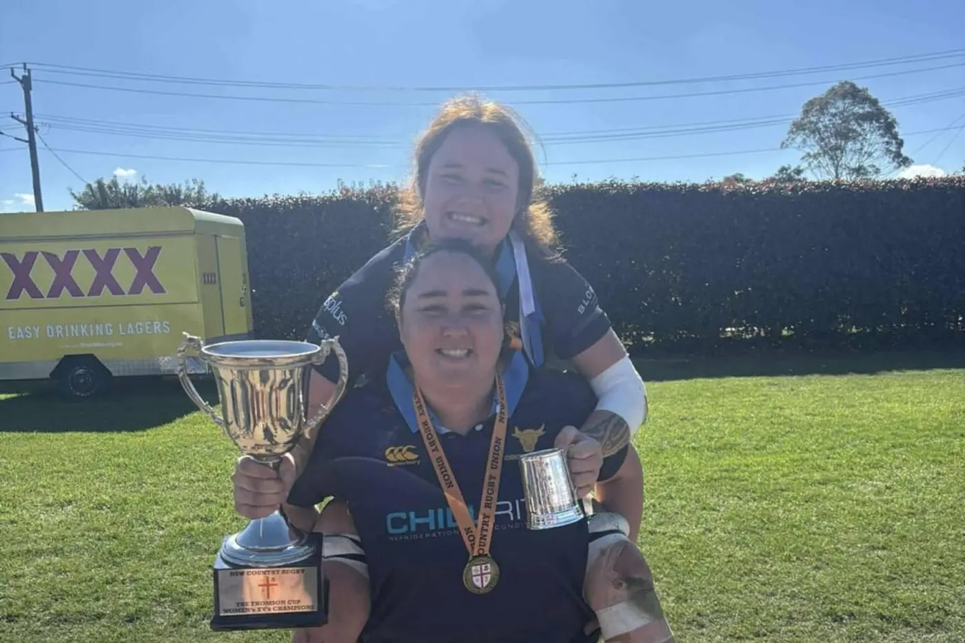 Madi Barclay-George and Emma Evans claimed the Thomas Cup with their senior women\\u2019s Central West team. PHOTOS: Parkes Boars Rugby Club