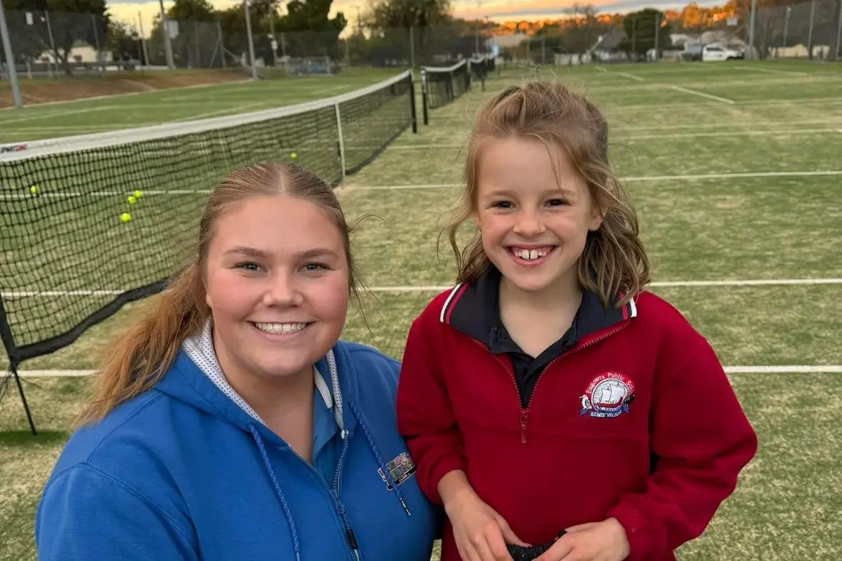 Elsie Noble from Eugowra was the HotShots Happy Box winner for Term 2. Pictured with her Coach Lily McCormick.