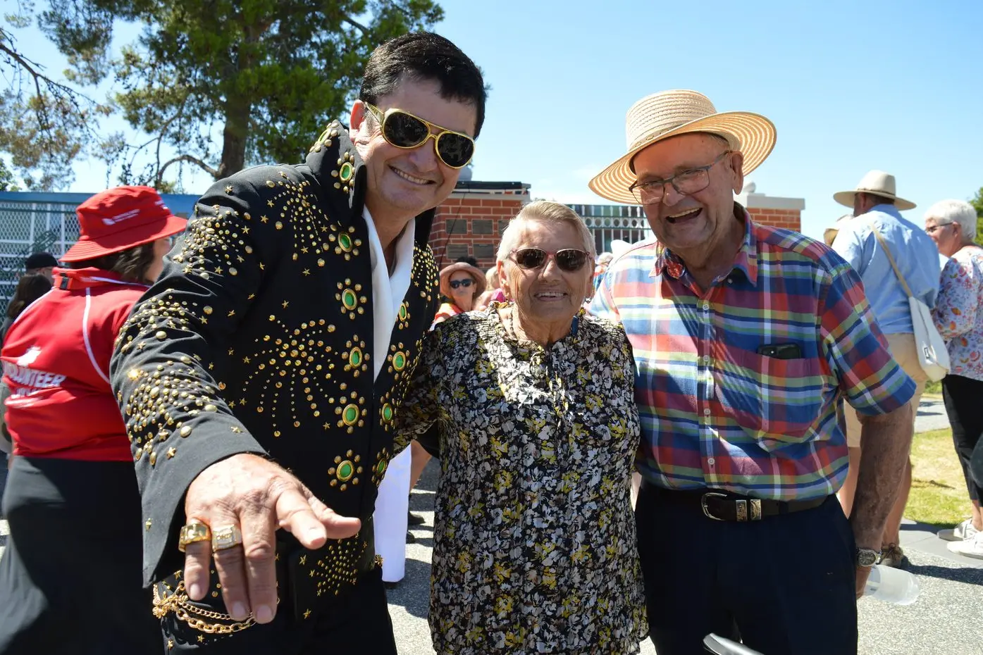 Parkes Mayor Neil Westcott and his uncle Mal Westcott made it possible for Hilda Brophy of Temora to attend her first Parkes Elvis Festival. Hilda has a unique story to share about Elvis. PHOTOS: Christine Little