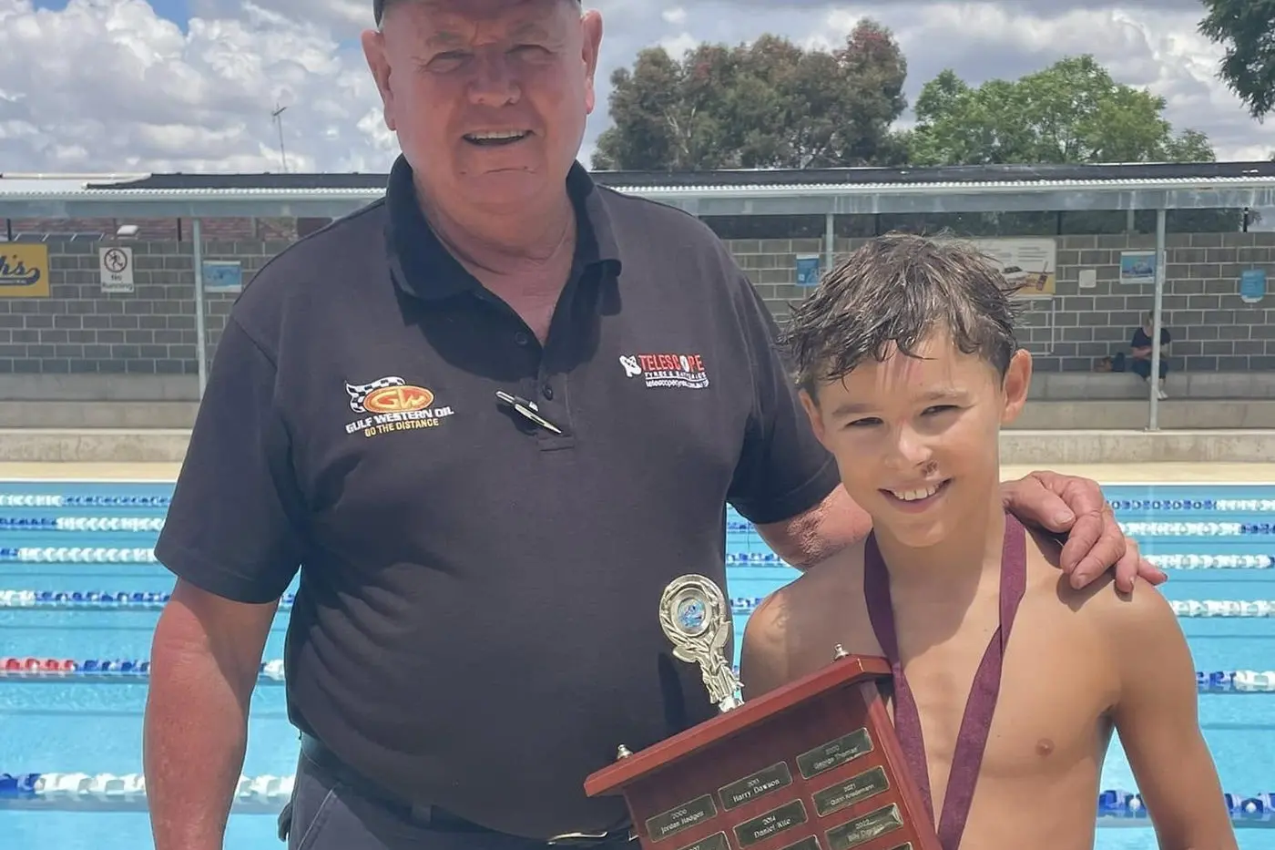 Not only did Parkes East Public School student Saxon Gosper break a 26-year record in the 11 years 50m butterfly, he also swam the fastest 50m freestyle sprint, earning himself the Elliott Cup, presented by Stuart Elliott. PHOTOS: Parkes East Public School  