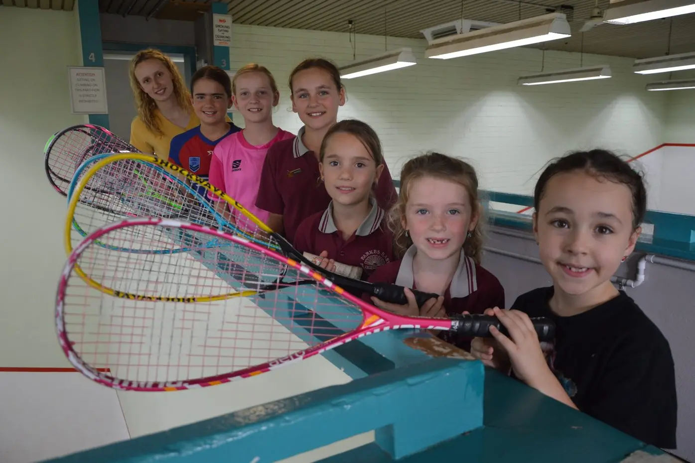 From left, coach Bronte O\\'Shannessy, Zali Lovett (11), Emmi Smith (11), Laila Kelly (12), Kyah Lovett (8), Arden Lovett (6) and Eadie Kross (7). PHOTO: Christine Little
