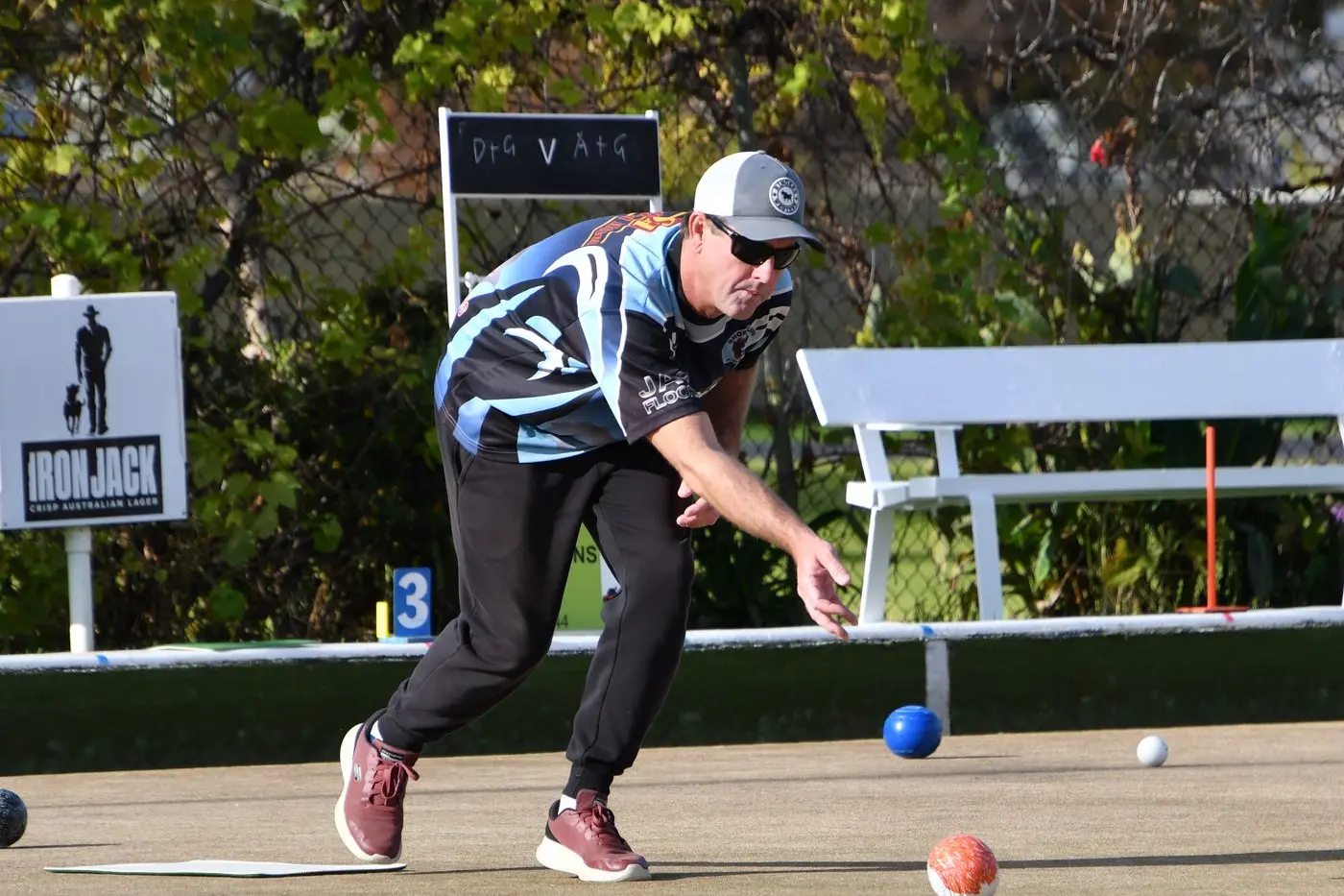 Aaron Thorne sends a bowl down the green. File photo by Jenny Kingham.