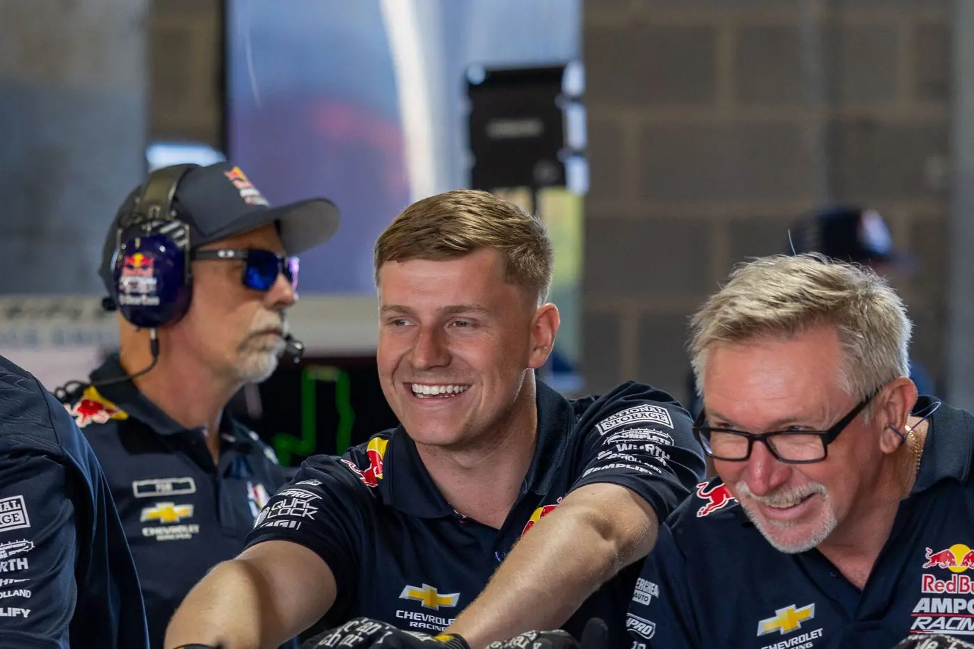 Zac Payseno (pictured centre) in action with the Red Bull Racing Team at the Bathurst 1000.