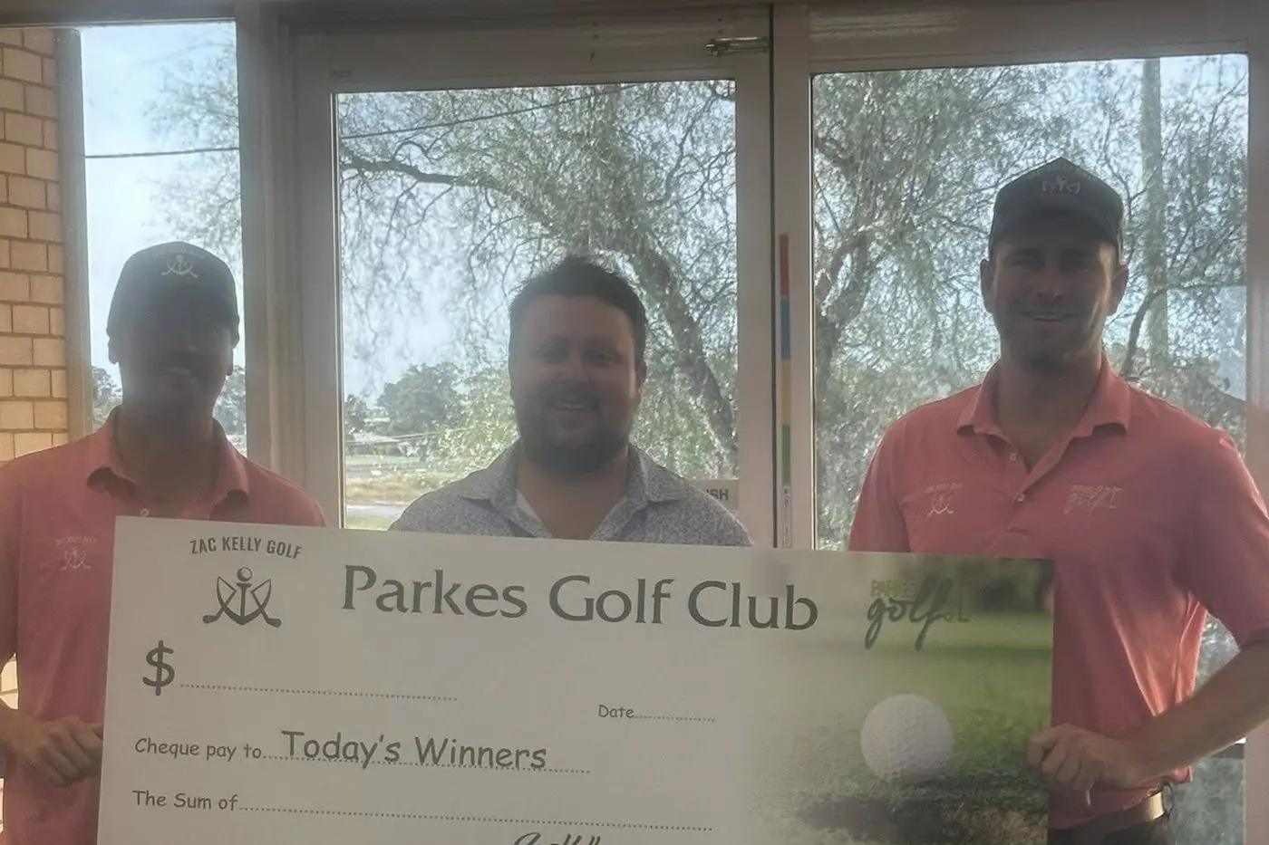 Zac Kelly (middle) with Grand Final Day Cup 2 person ambrose winners, Blake Porter and Jake Thompson. PHOTO: Parkes Golf Club
