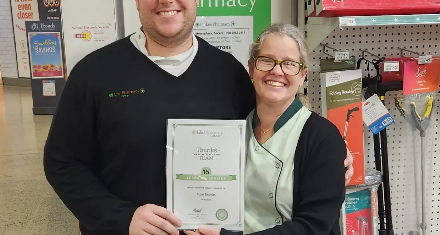 Teresa celebrates milestone with pharmacy