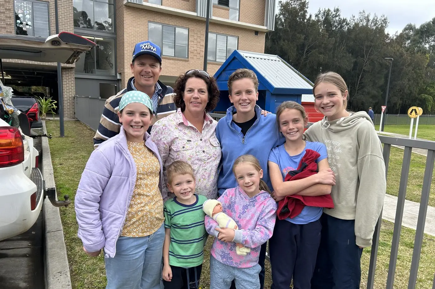 Chloe with dad Jarrod, mum Emma, Clare, Lara, Zoe, Lucy and Caleb. PHOTOS: Supplied