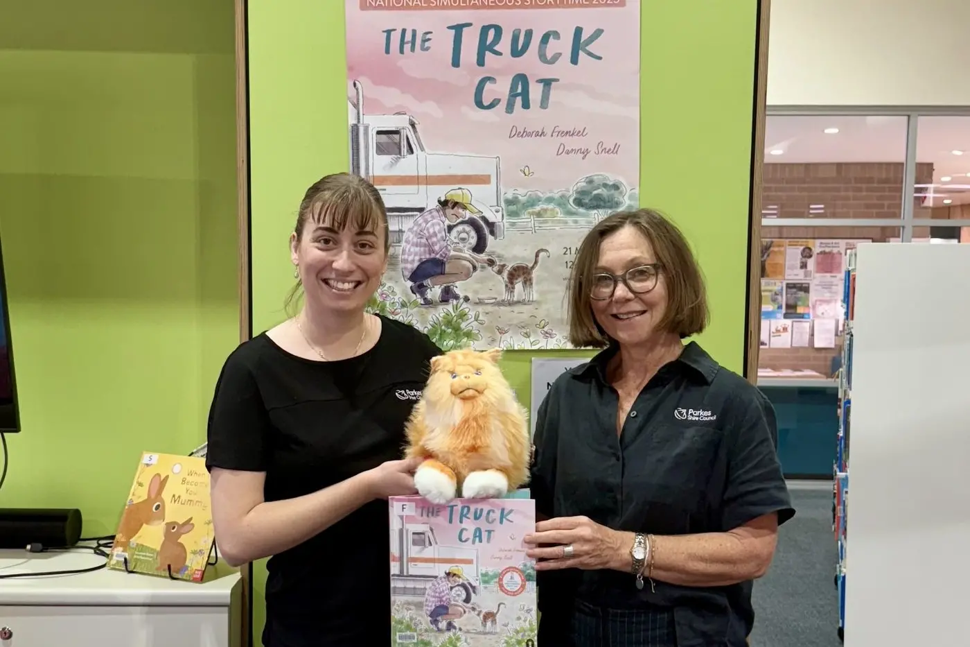 Parkes Shire Library\\u2019s Children and Youth Services Librarian Rachael Westcott and Parkes Library and Information Services Team Leader Tracy Dawson are ready for next week\\'s National Simultaneous Storytime. PHOTO: Supplied