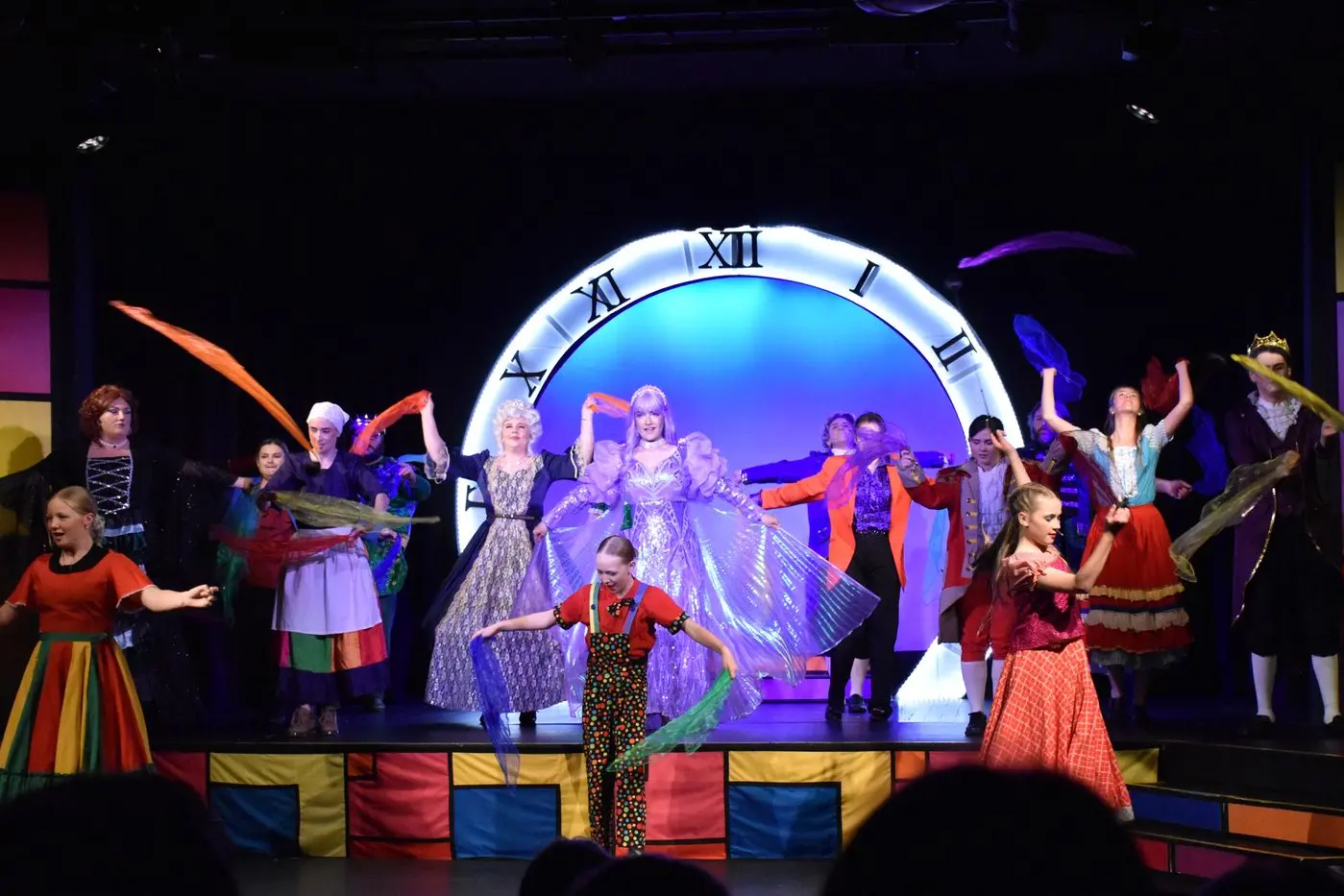 Cinderella and Crystal Slipper cast on stage. PHOTO: Jenny Kingham