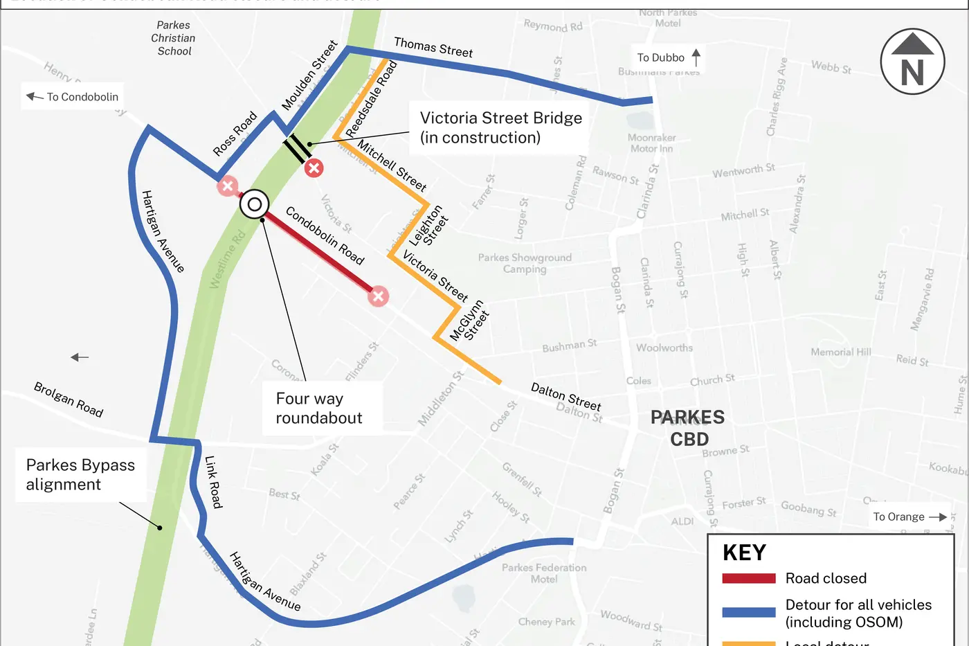 Parkes Bypass - Roundabout Detour Map.