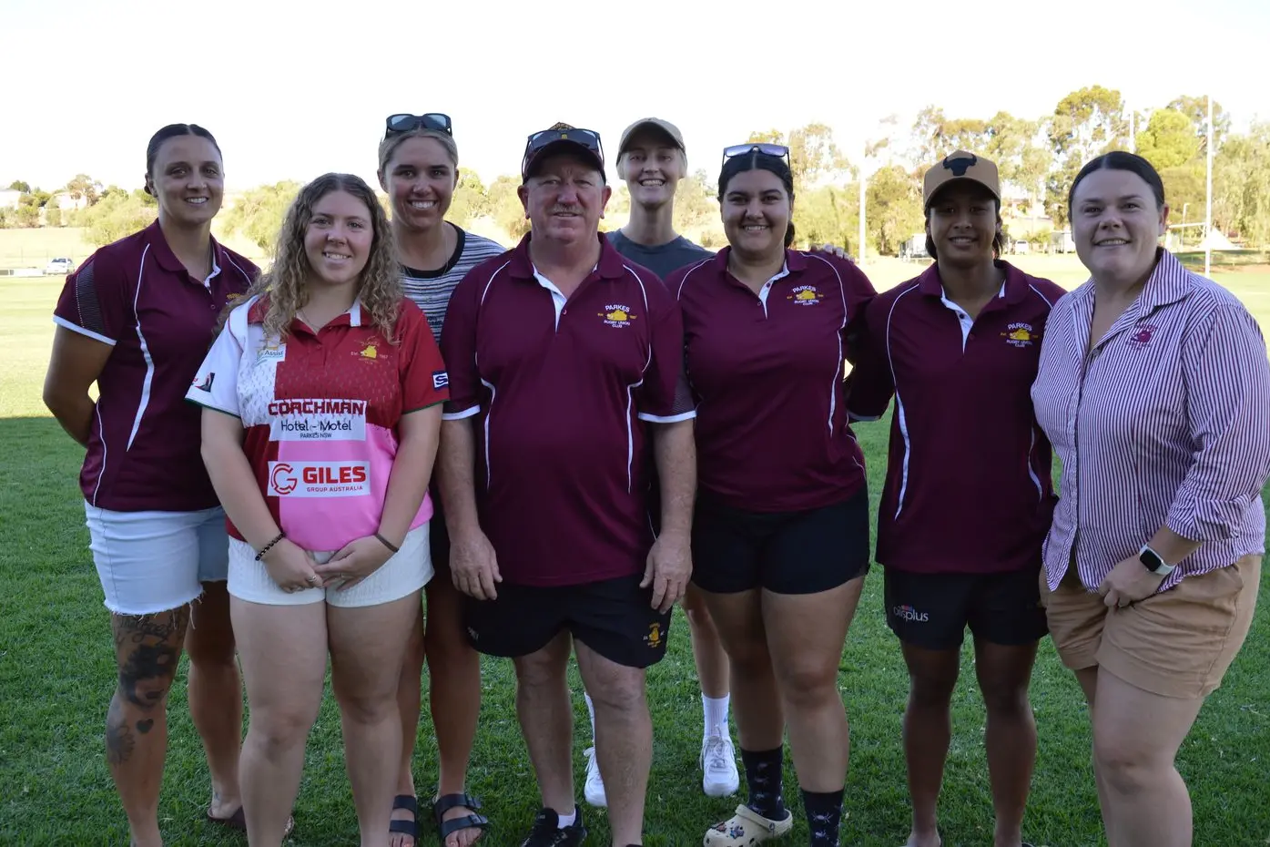 Parkes Boars women\\'s president Natalie Caruana, Matayah Guy, Ash Watts, women\\'s coach Kevin Oliver, Meaghan Kopp, Chloe Smith, assistant coach Tess Woods and Cailin Westcott. PHOTO: Christine Little