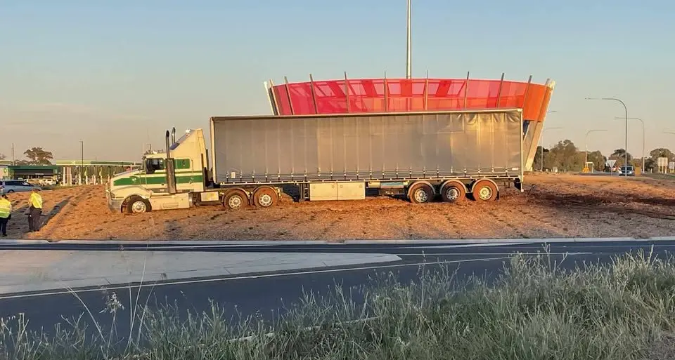 Truck ploughs through new bypass roundabout