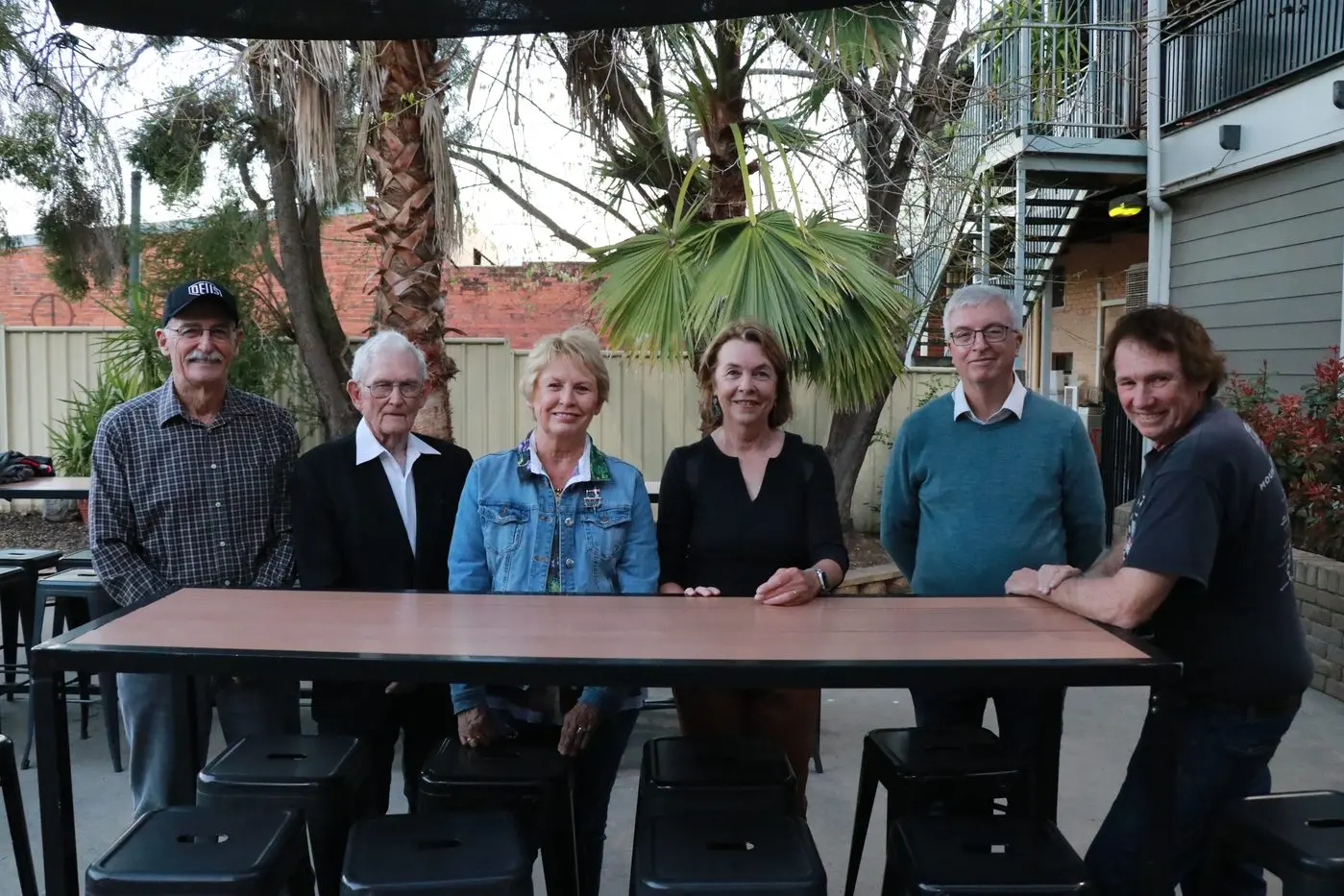 Chris Wilson, then deputy principal Pat Wilson, Una Grant (now Greco), Narelle Wild (now McBride), Geoff Webb and Jeff Nankivell. 