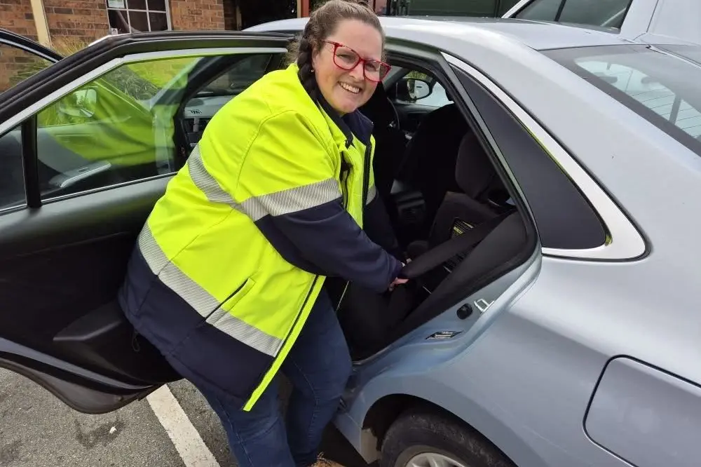 Mel Suitor checking child restraints at Parkes. PHOTO: Supplied