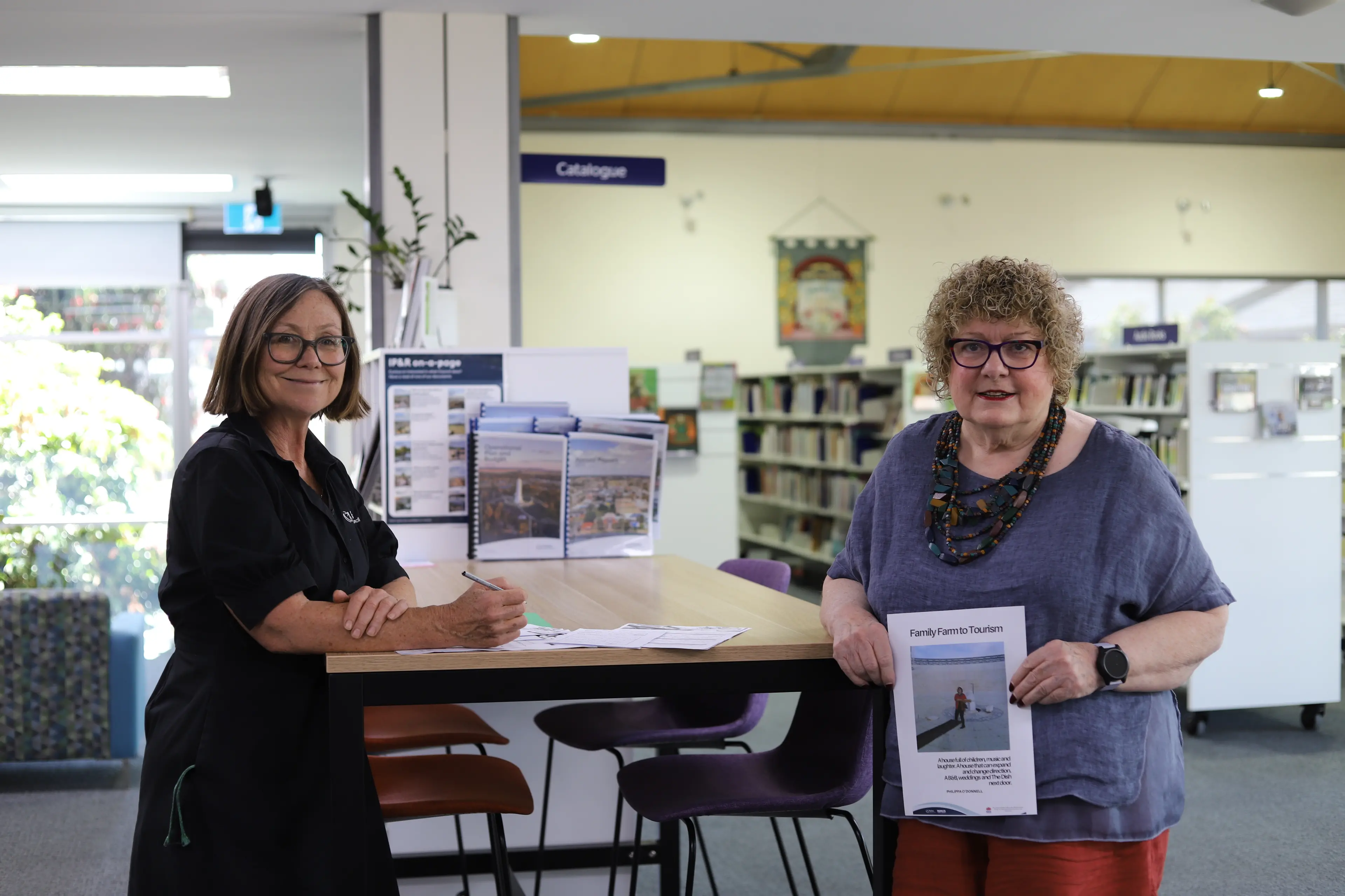 <p>Parkes Library and Cultural Centre Team Leader Tracy Dawson and \\u2018book\\u2019 Philippa O\\u2019Donnell prepare for the first Living Library event.</p>\\n