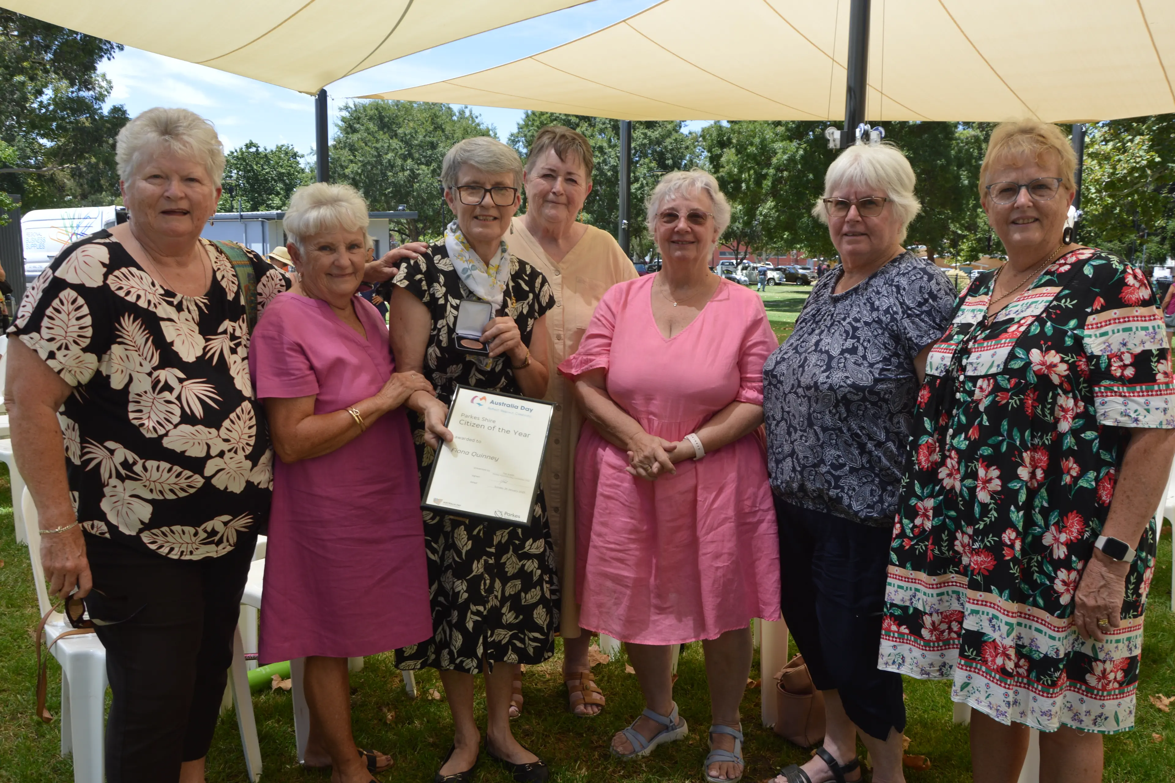 <p>Denise White, Chris Ivey, Parkes Citizen of the Year Fiona Quinney, Bev Tanks, Rae Miller, Yvonne Rourke and Maureen Bell celebrated Fiona\\'s achievement during last year\\'s awards. PHOTO: Christine Little</p>\\n