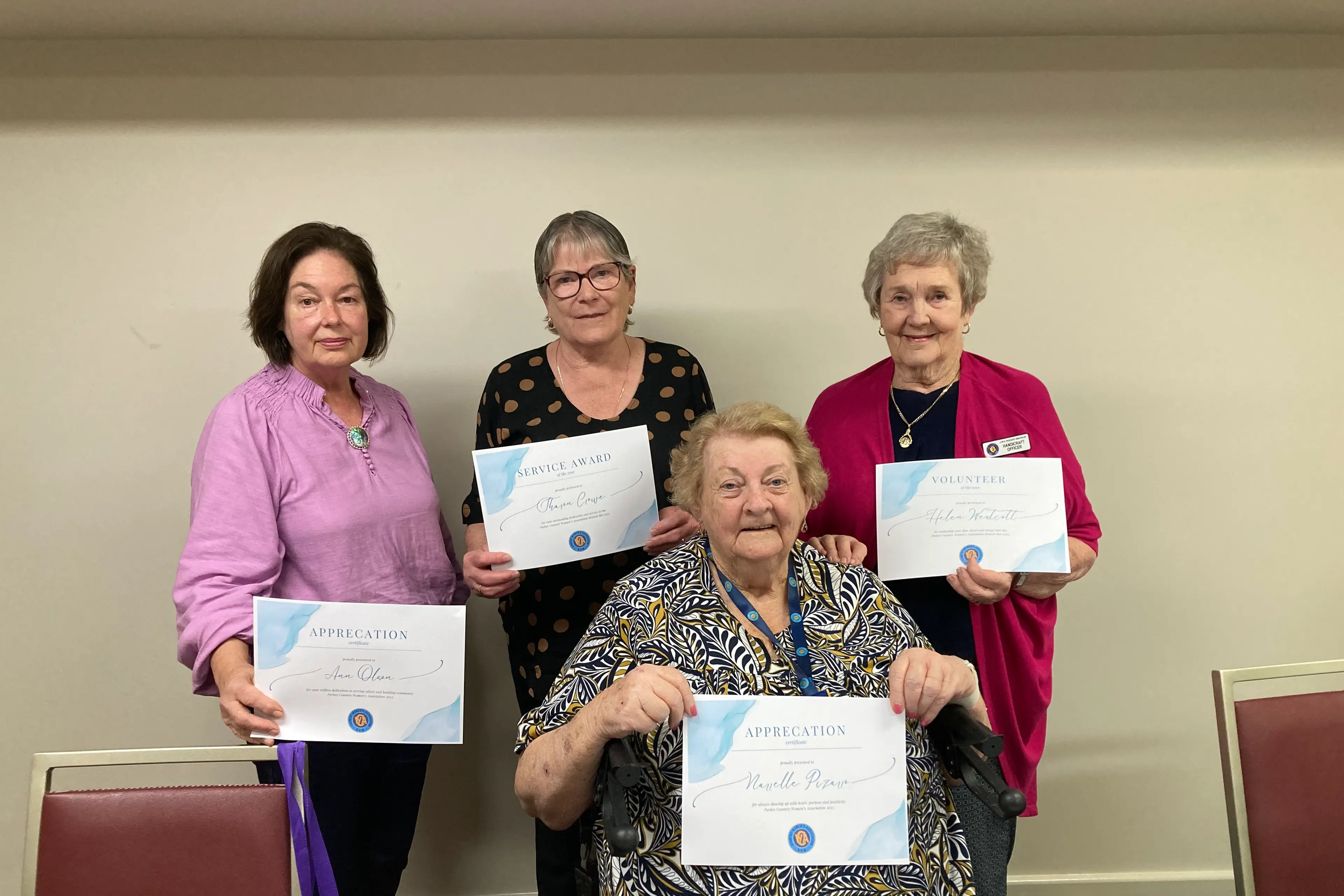 <p>Parkes CWA award recipients Ann Olson, Sharon Crowe, Narelle Pizarro and Helen Westcott.</p>\\n