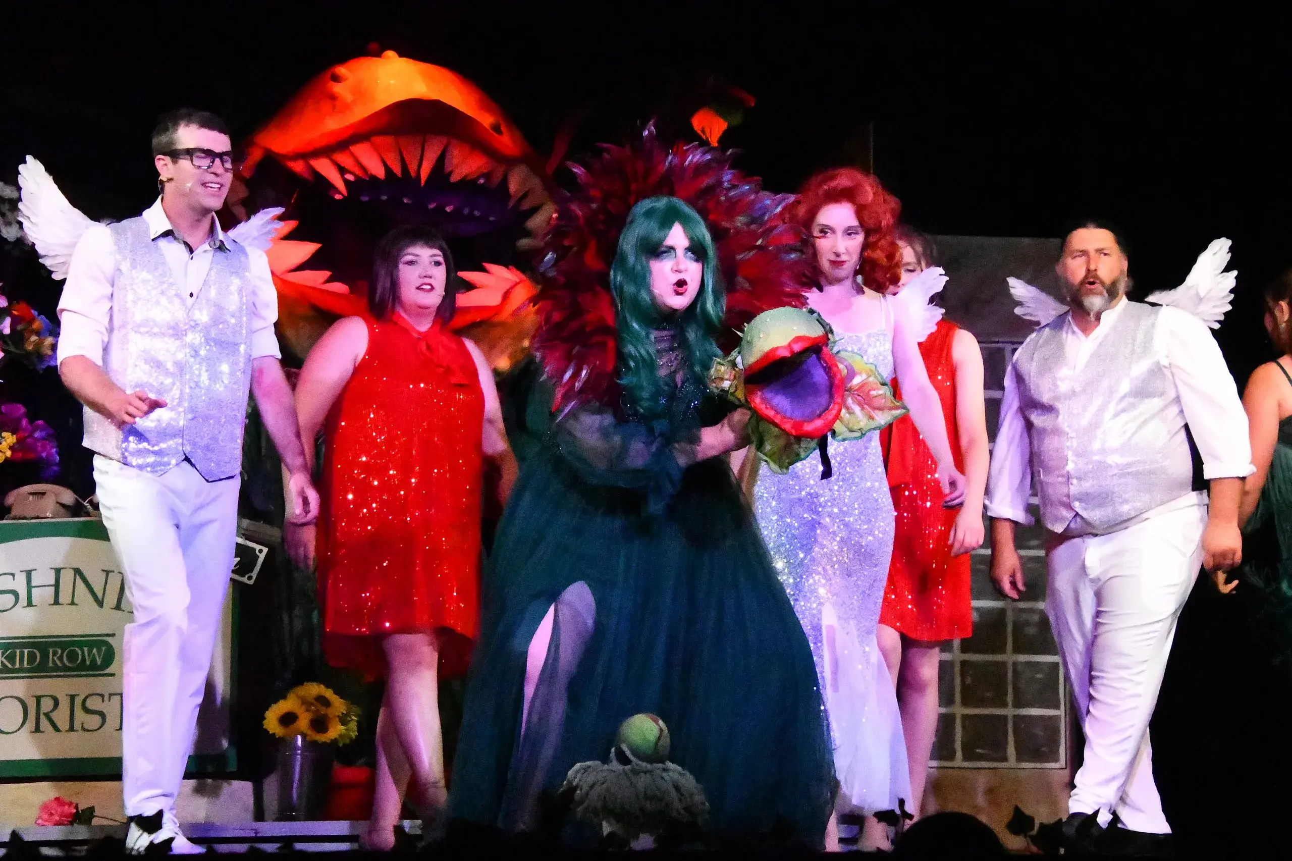 <p>Little Shop of Horrors received a massive 11 CAT Award nominations including Matthew Mann for Best Actor (lead) as Seymour, Ruth Virtue (centre) for Best Actress (featured) as Audrey II, Hannah Farrant-Jayet for Best Actress (lead) as Audrey, and Aaron Kingham for Best Actor (featured) as Mushnik. PHOTO: Jenny Kingham</p>\\n