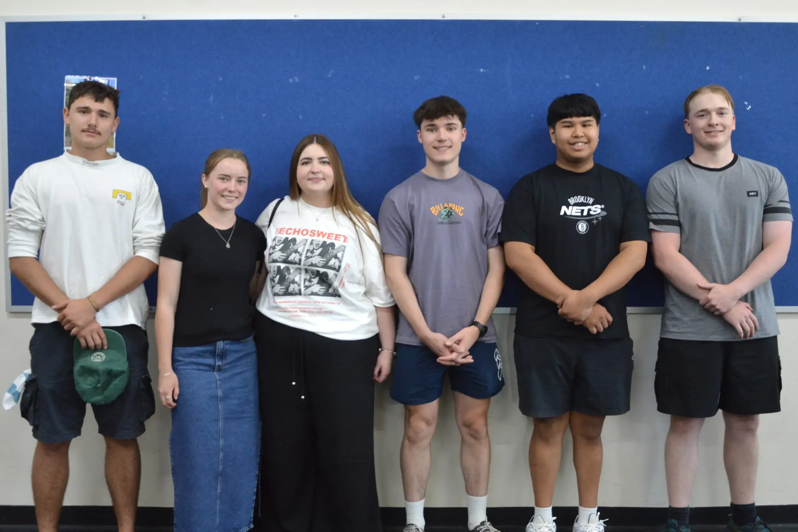 <p>Lachlan Reynolds, Ellie Parker, Sienna Alexander, Noah Webb, Jamie Chanthapanya and Jed Neilsen were some of the Parkes students at Red Bend who attended the Year 12 HSC morning tea to catch up with their peers and teachers after their results were released. PHOTO: Madeline Blackstock</p>\\n