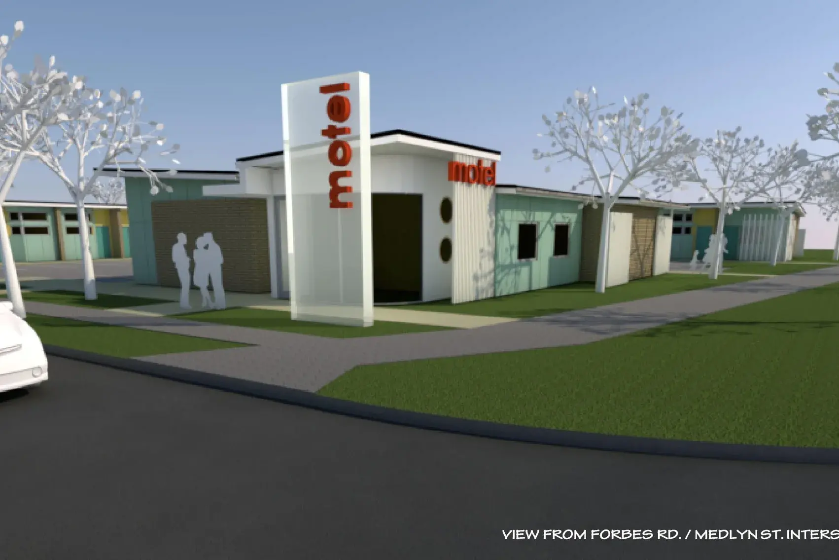 <p>The 3D model image of the proposed $2 million motel to be built on the former Greenparkes nursery site on the corner of Forbes Road and Medlyn Street.</p>\\n