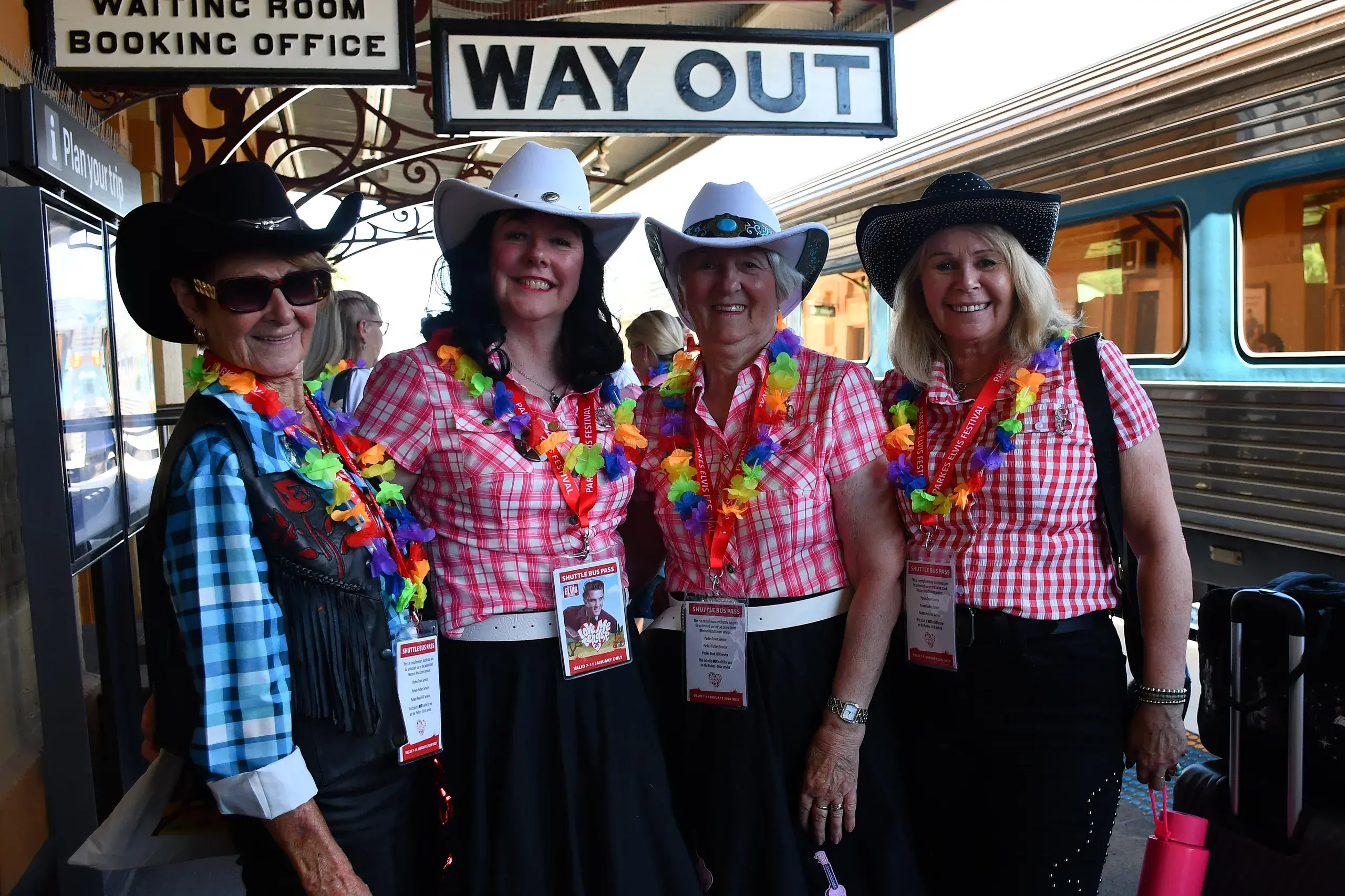 <p>These ladies who hoped off the Elvis Express were dressed in their best western outfits. PHOTOS: Jenny Kingham</p>\\n