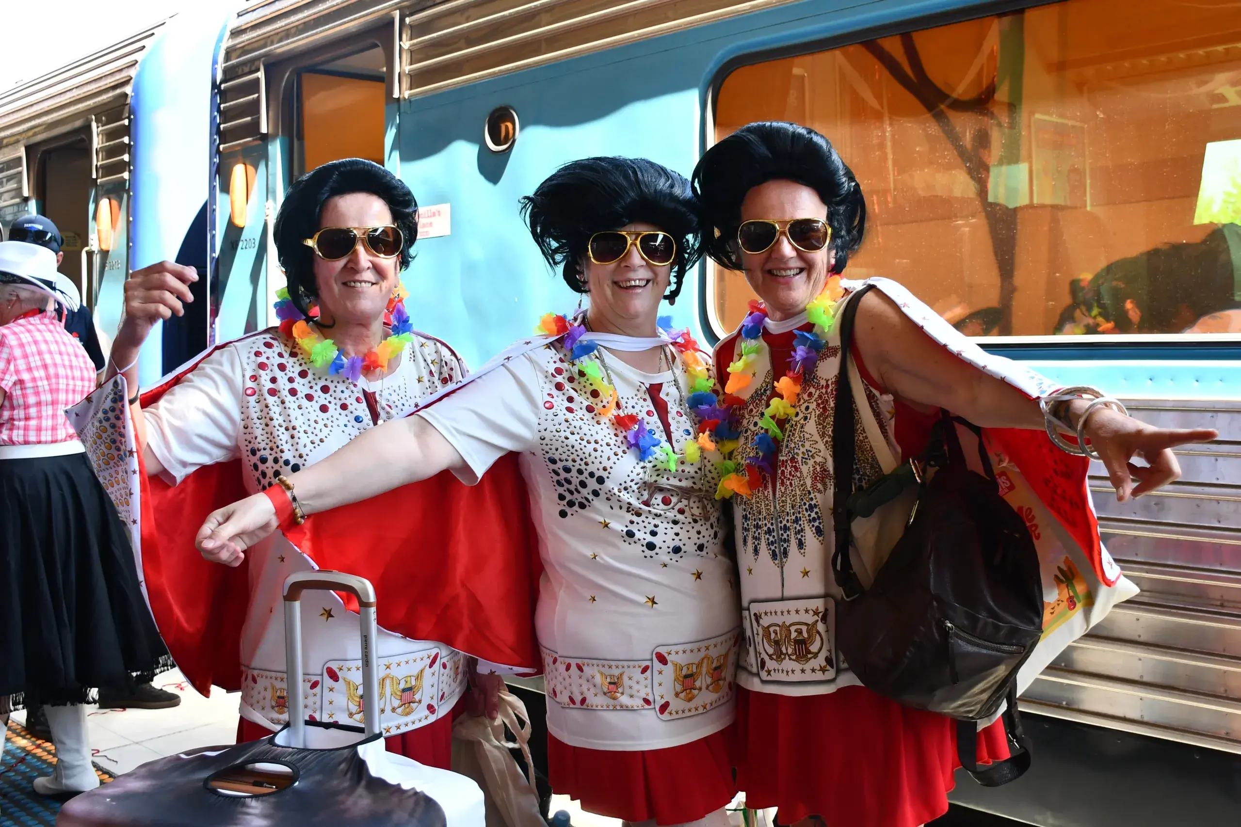 <p>Ready to rock like the King of Rock \\'n\\' Roll, these ladies were among the 220 passengers on board the Elvis Express, which for the first time arrived on day one of Elvis Festival. PHOTO: Jenny Kingham</p>\\n