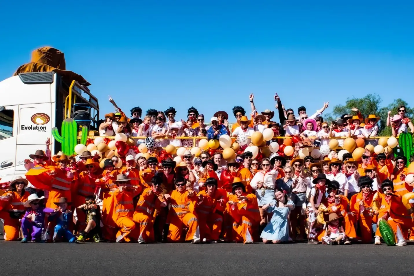<p>The Evolution Mining Northparkes Operations Parkes Elvis Festival street parade float was popular amongst spectators, drawing attention with their hi-vis Elvis jumpsuits.</p>\\n