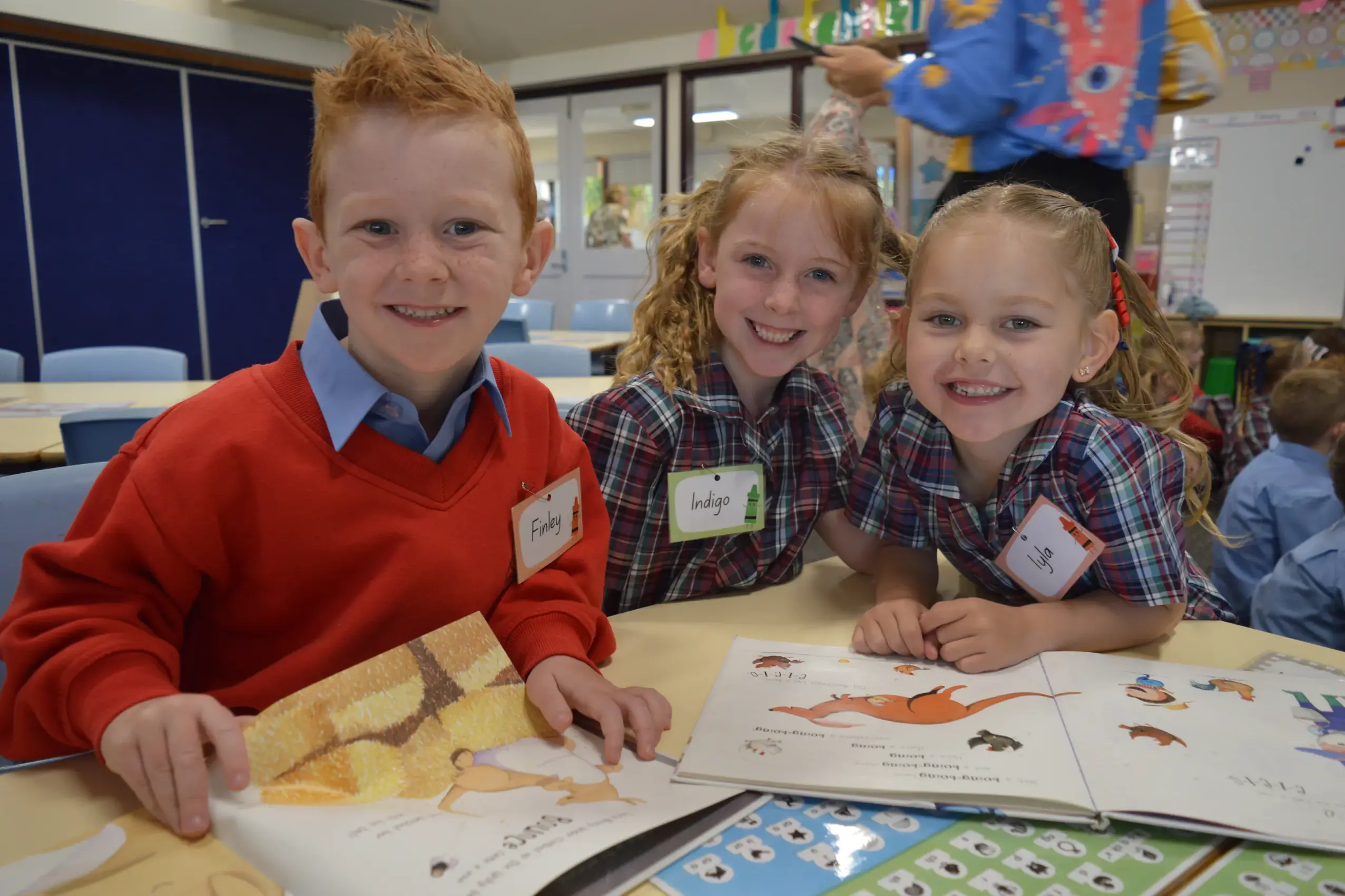 <p>Finley Bennett, Indigo Michael and Iyla Evans all smiles on their first day of kindergarten at Middleton Public School. PHOTO: Christine Little</p>\\n
