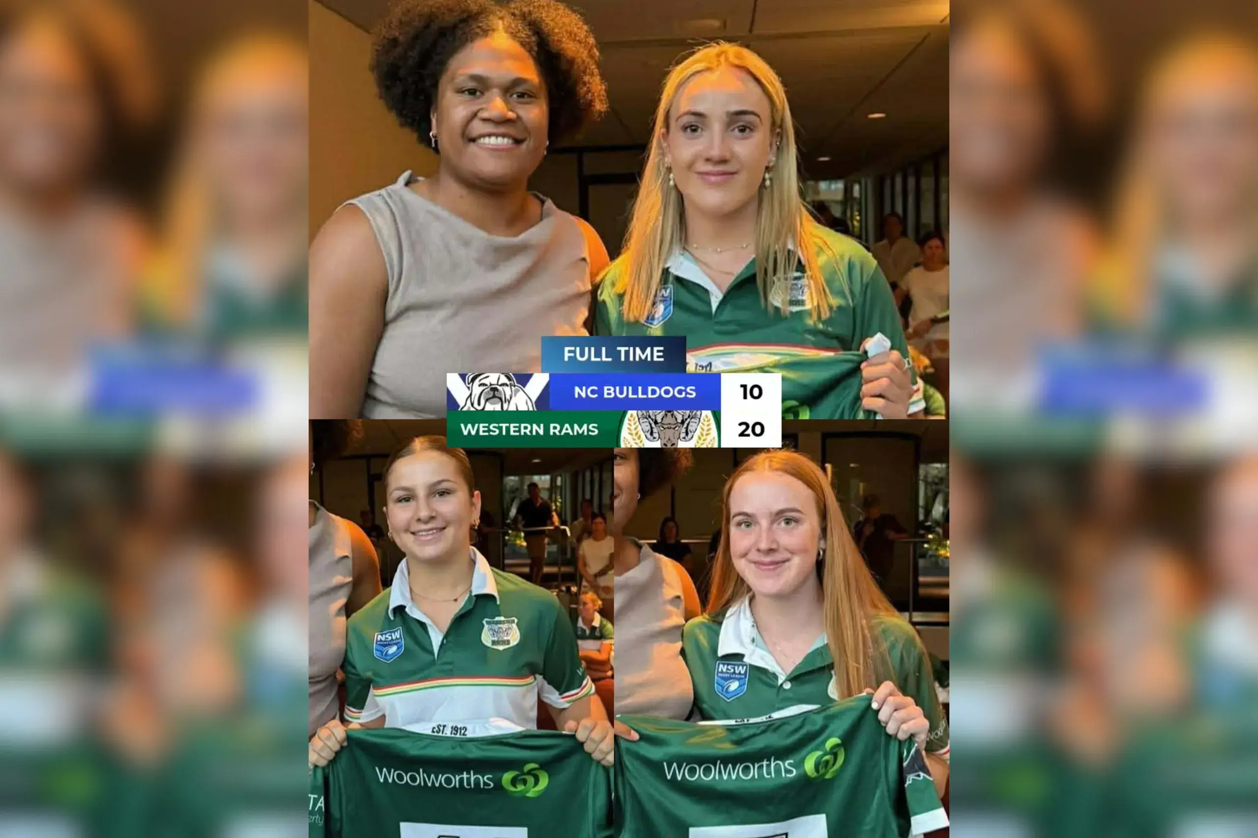 <p>Wallaroo Tabua Tuinakauvadra who grew up in Orange presented Parkes players Malia Morrison (top), Katie Galvin and Leni Constable their Western Rams shirts. PHOTOS: Parkes Spacemen Rugby League Facebook page</p>\\n