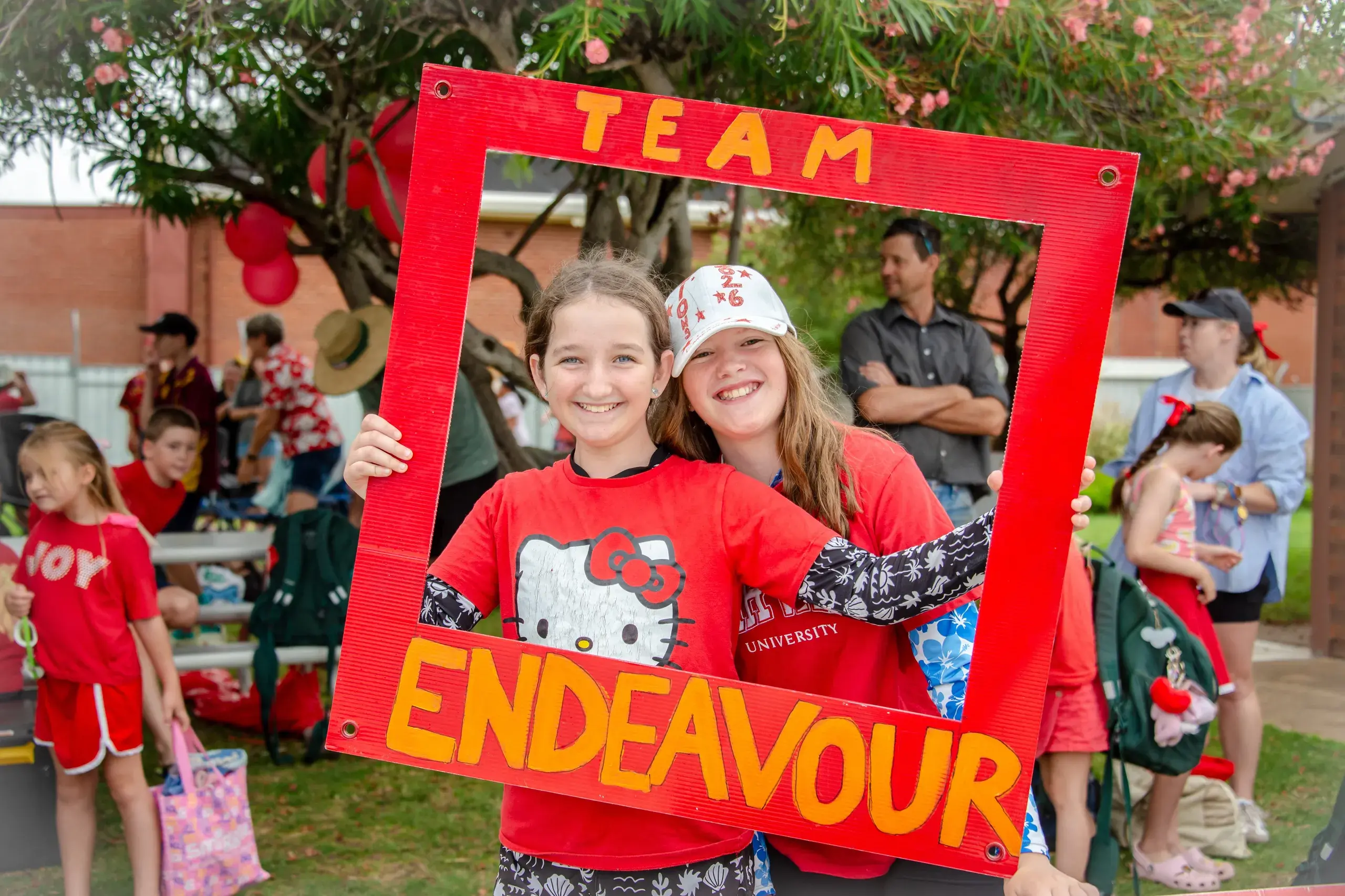 <p>Ella Denmead and Evangeline Brown at the Parkes Christian School swimming carnival were in the team spirit. PHOTOS: Parkes Christian School</p>\\n