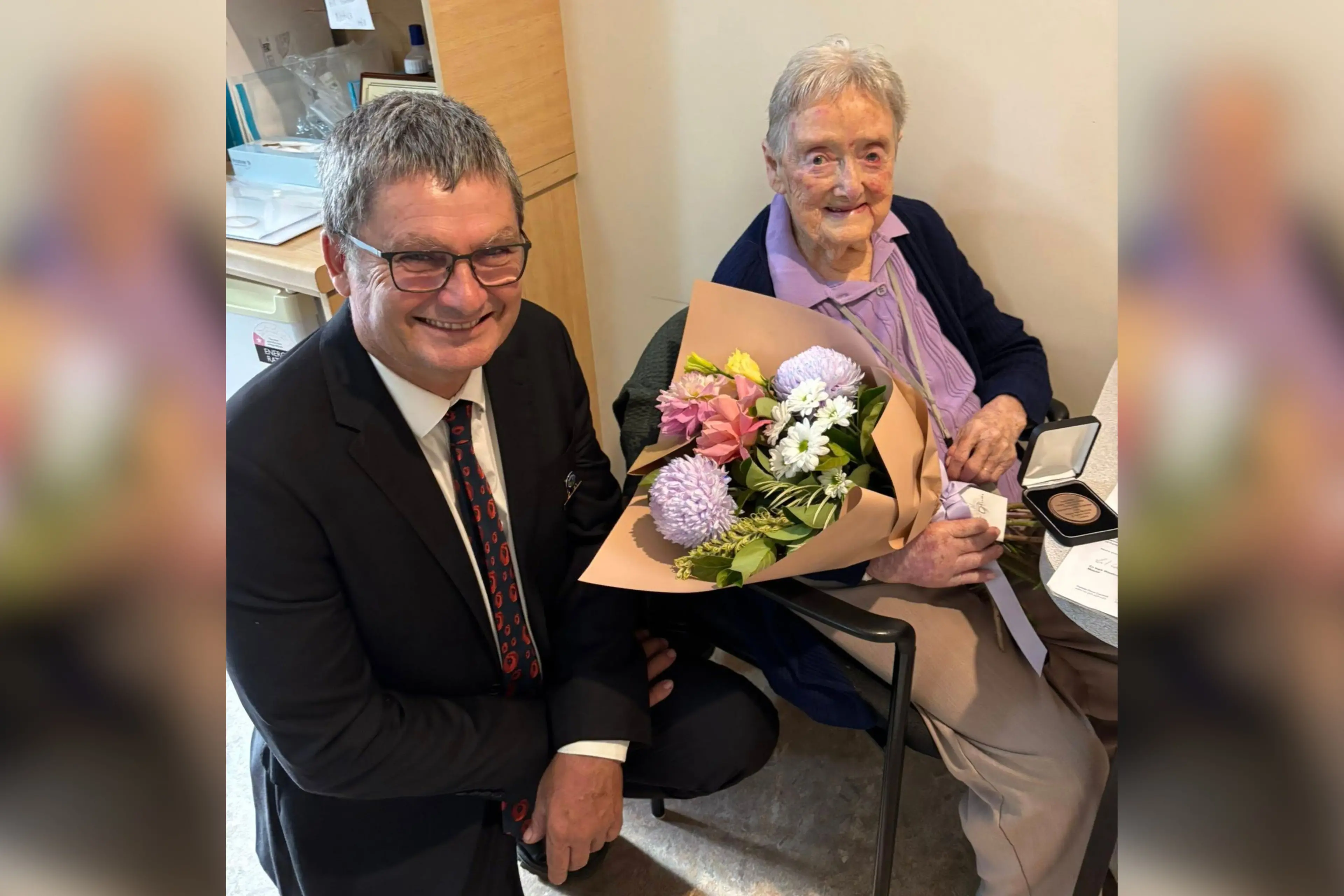 <p>Mayor Neil Westcott recognised Rene Britt for her decades of community contribution by presenting her with a Sir Henry Parkes Medallion on her 100th birthday.</p>\\n