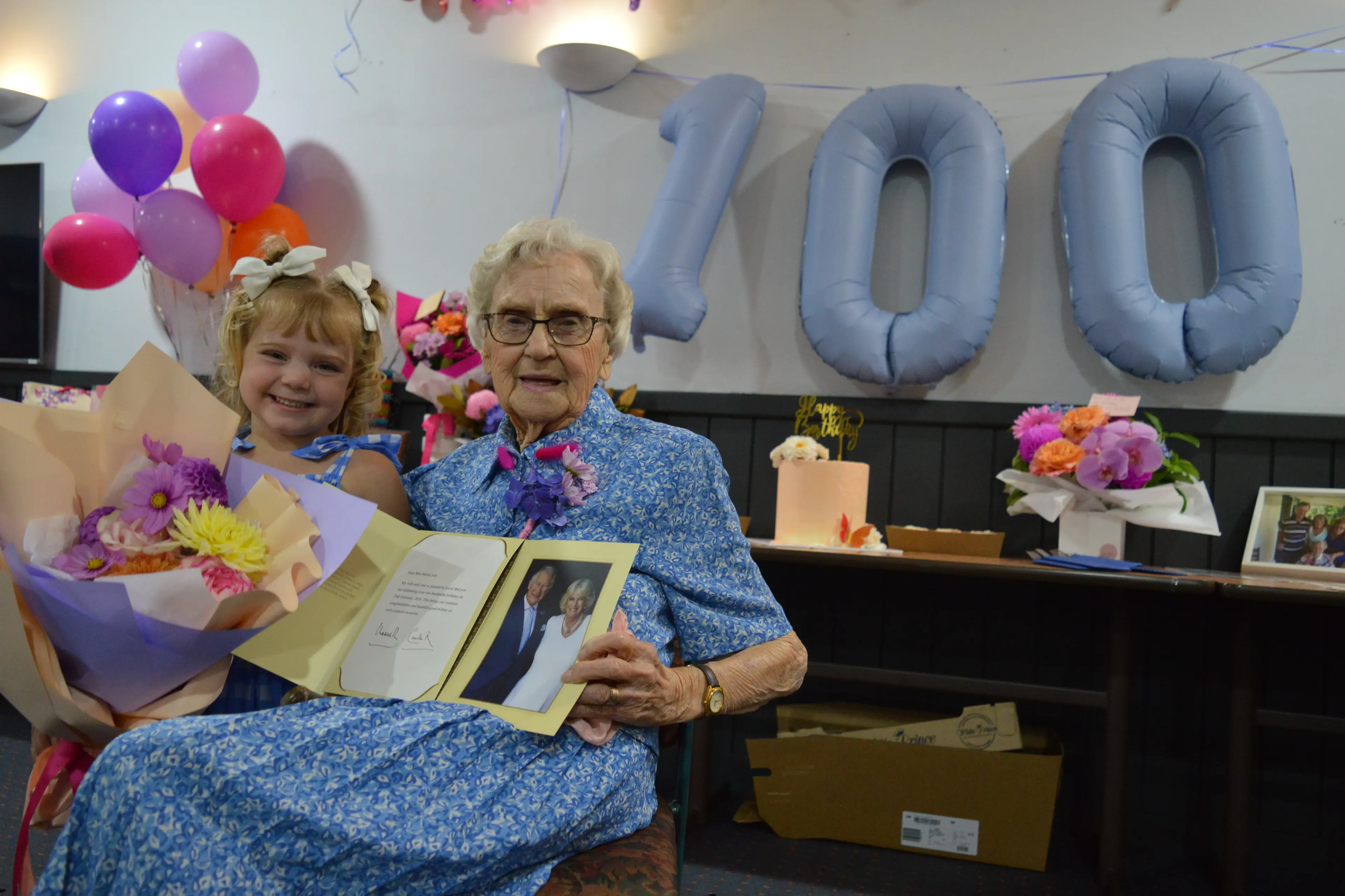 <p>Melva Job celebrated her 100th birthday on 28 February with her great-granddaughter three-year-old Harper Rodgers who travelled from Warners Bay. PHOTO: Christine Little</p>\\n