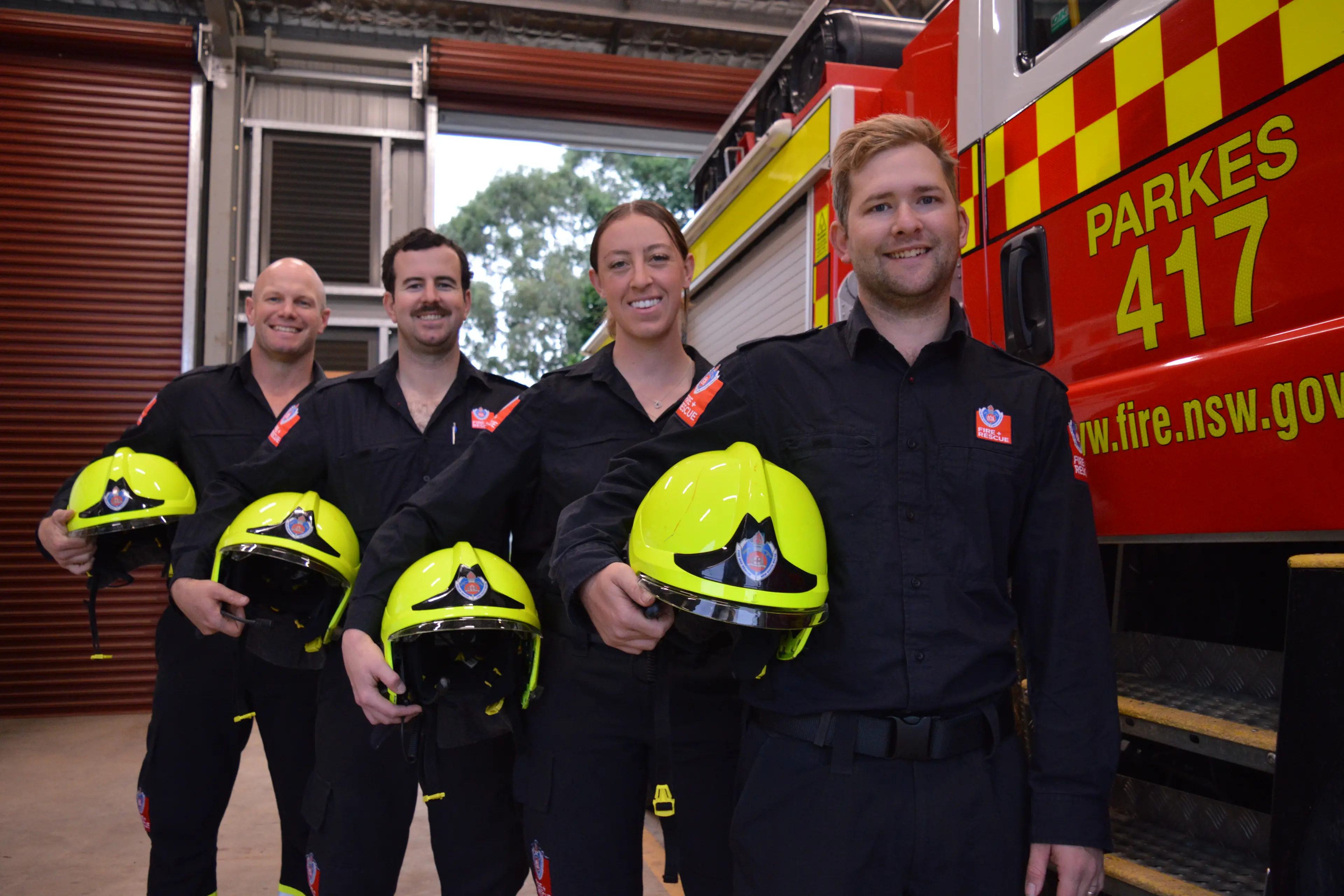 <p>Ben Ryan, Simon Scott, Savannah-Lee Bevan and Connor Murphy have just marked their first 12 months as retained firefighters in Parkes and are looking forward to this weekend\\'s open day at the Parkes Fire Station. Absent James Taylor. PHOTO: Christine Little</p>\\n