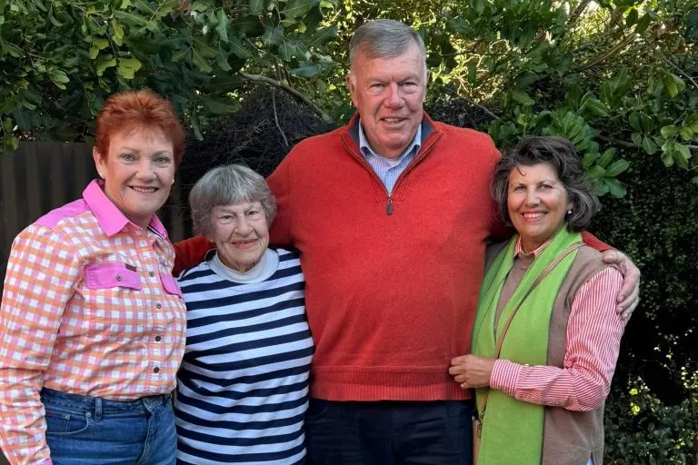 <p>Newly elected Member for Farrer David \\u00A0Farley with from left One Nation Leader Pauline Hanson, his proud mother Mrs Farley and partner Janice McLay.</p>\\n