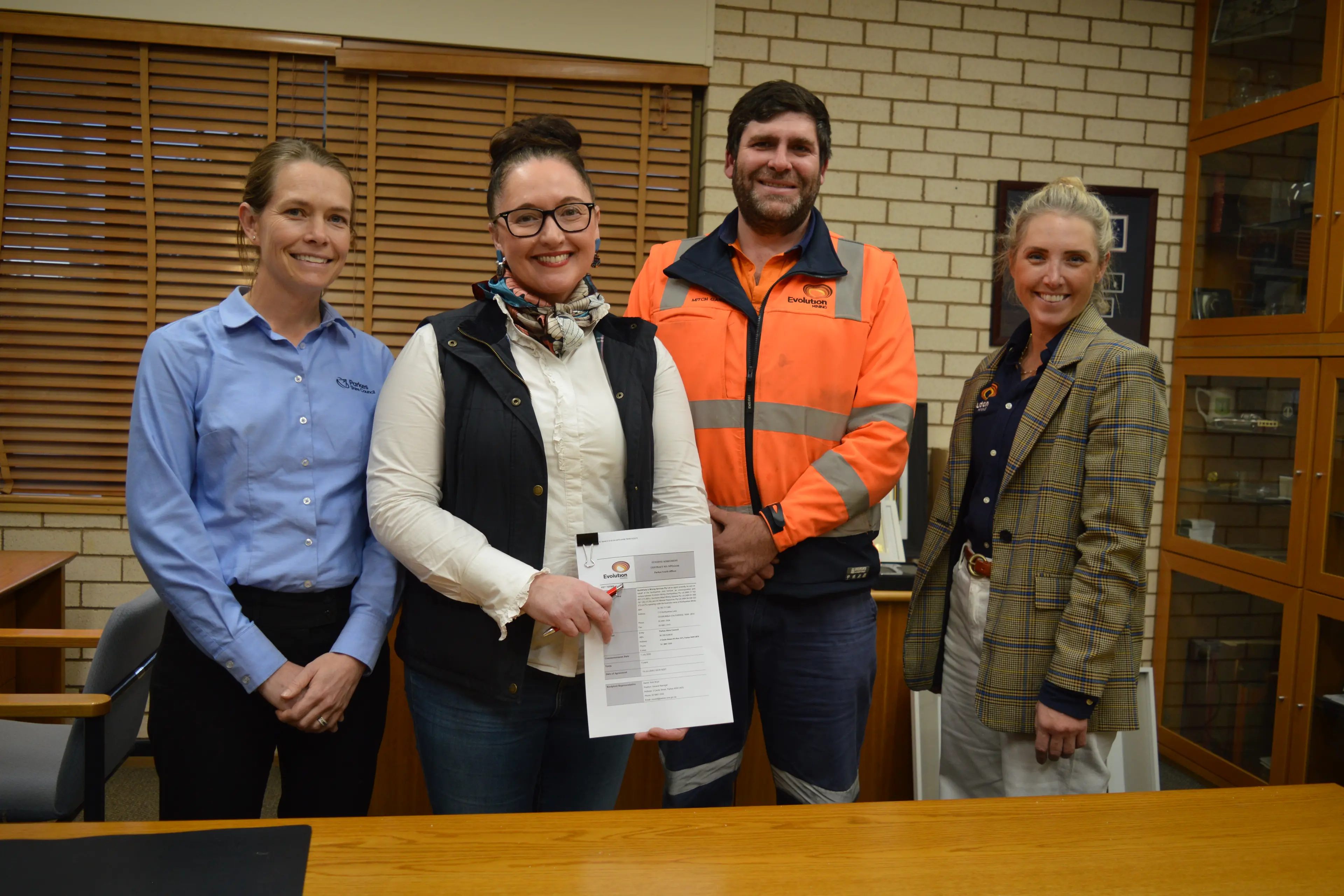 <p>Council\\u2019s Director Planning and Community Services Annalise Teale, deputy mayor Marg Applebee, Northparkes Operations processing manager Mitch Garside and communications and engagement superintendent Brooke Plunkett at the announcement of the new role. PHOTO: Christine Little</p>\\n