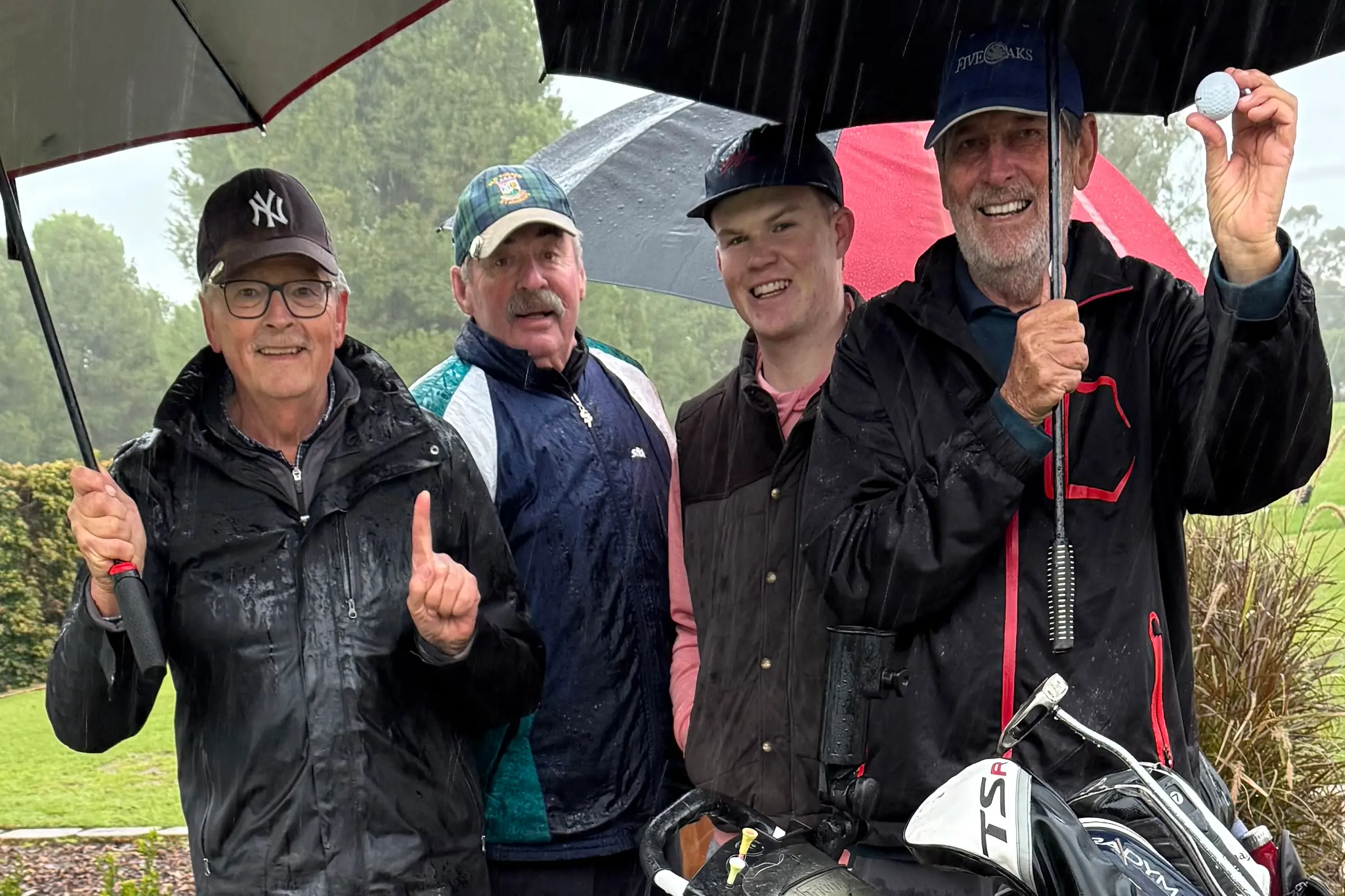 <p>Phil Wells, Alex Mackinnon and Reggie Murray with Ted Morgan who hit a hole-in-one.</p>\\n