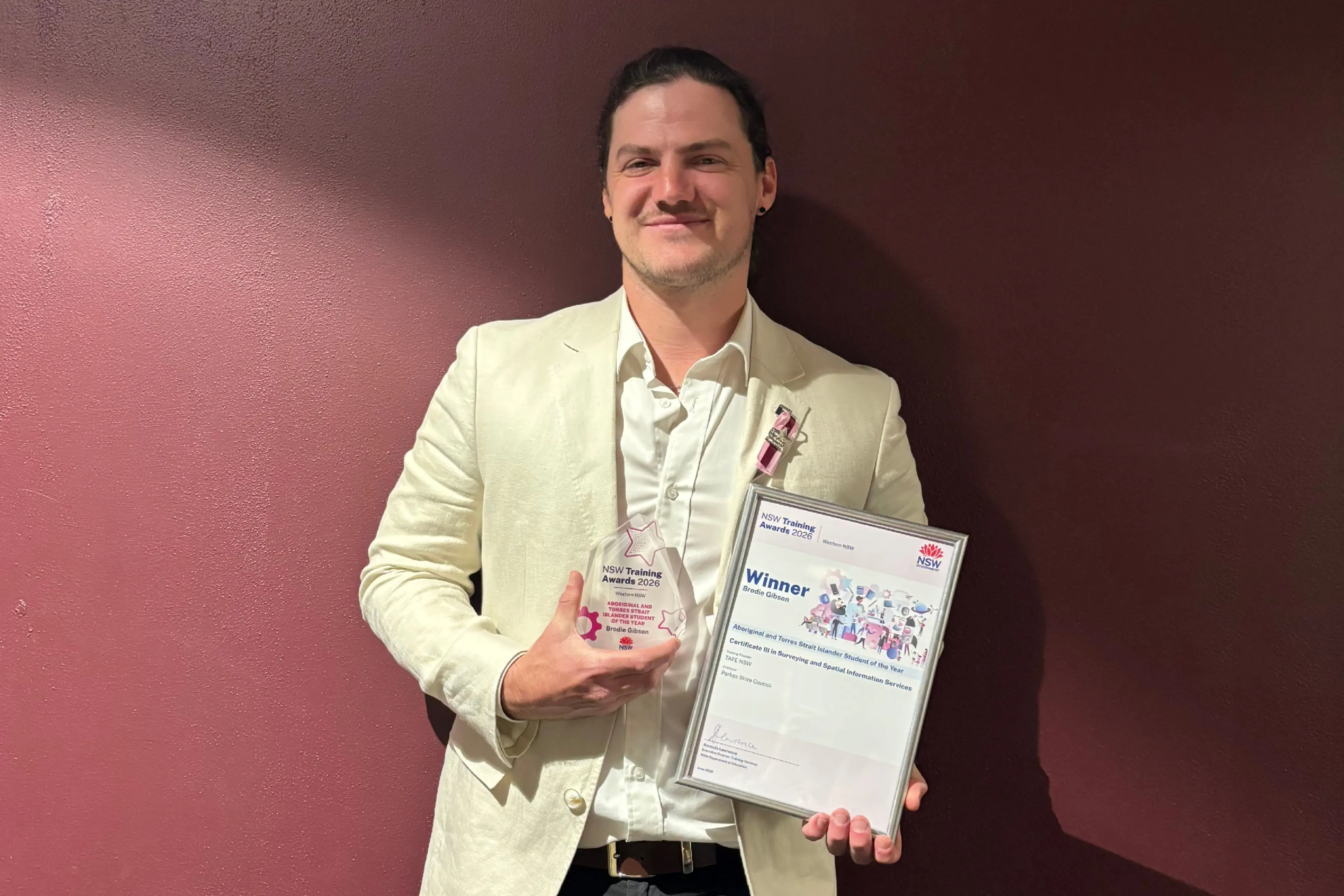 <p>Parkes Shire Council assistant engineering surveyor Brodie Gibson is the Regional Aboriginal and Torres Strait Islander Student of the Year.</p>\\n
