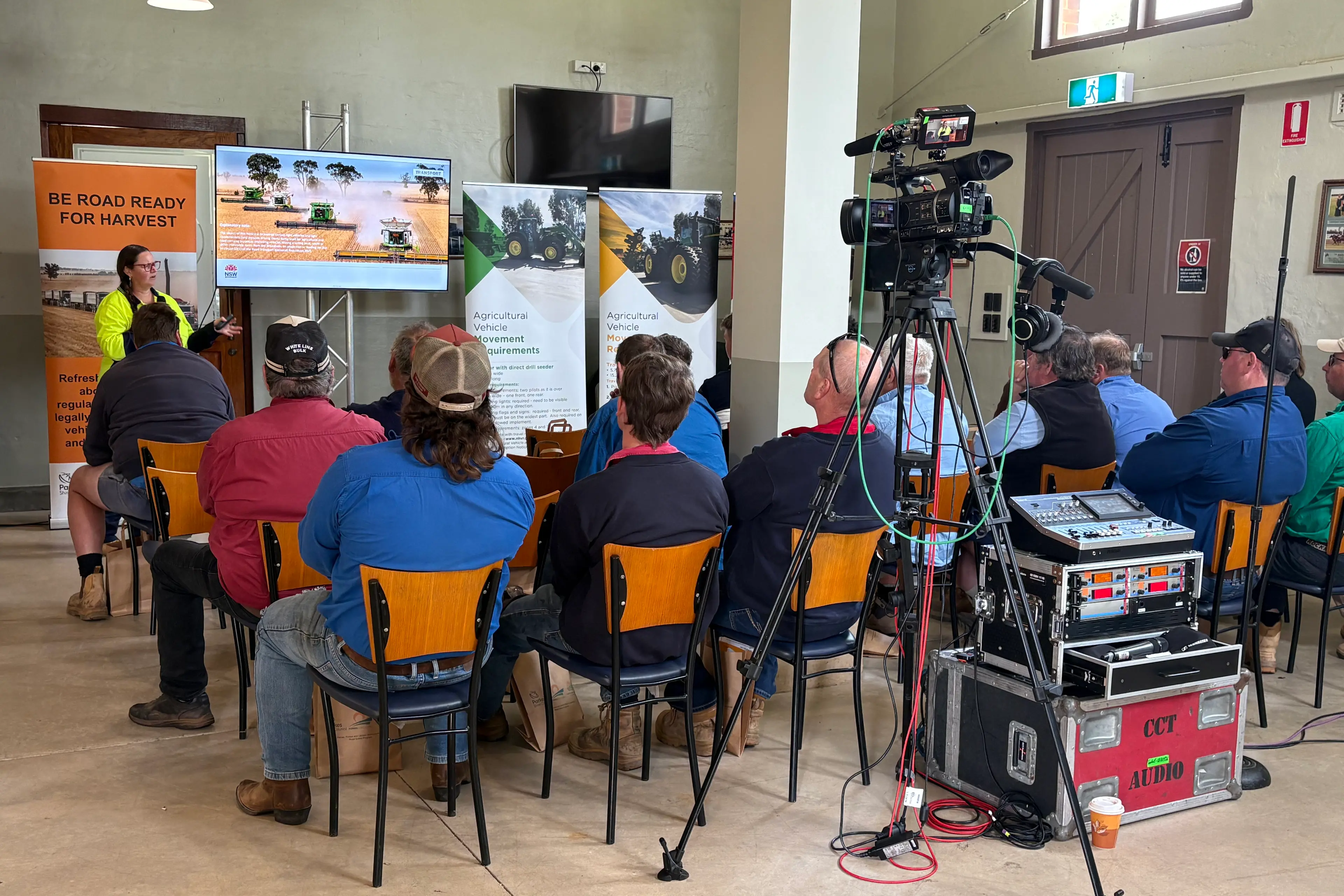<p>More than 20 people attended the Be Road Ready for Harvest Field Day at the Parkes Racecourse to learn the latest regulations for transporting agricultural machinery.</p>\\n