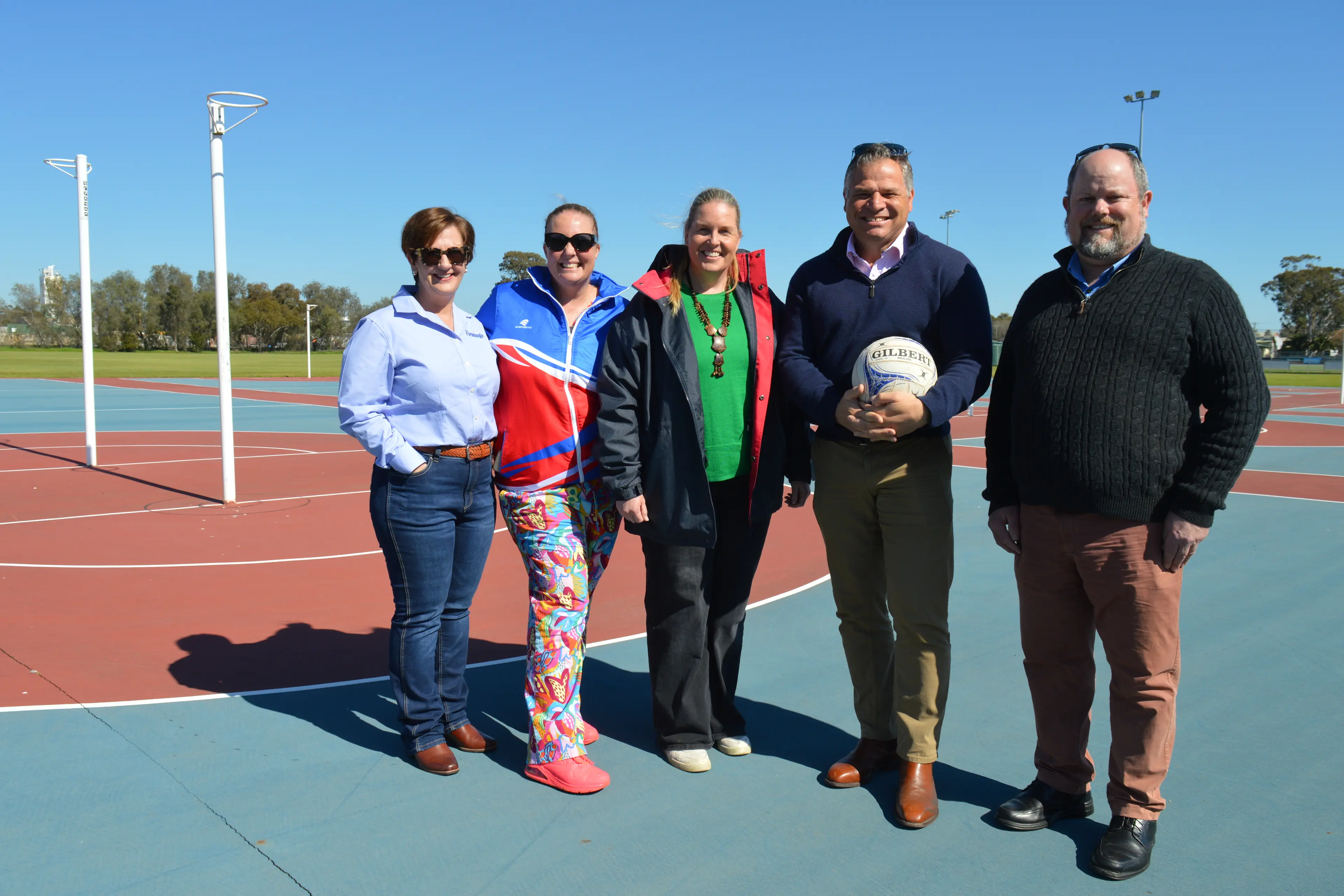 <p>Member for Orange Phil Donato congratulated Parkes and District Netball Association committee members Suey De Lacy, president Kim Orr, Melissa Ashcroft and grants officer Mike Wood (right) on successfully securing $20,000 to build a rebound wall. PHOTO: Christine Little</p>\\n